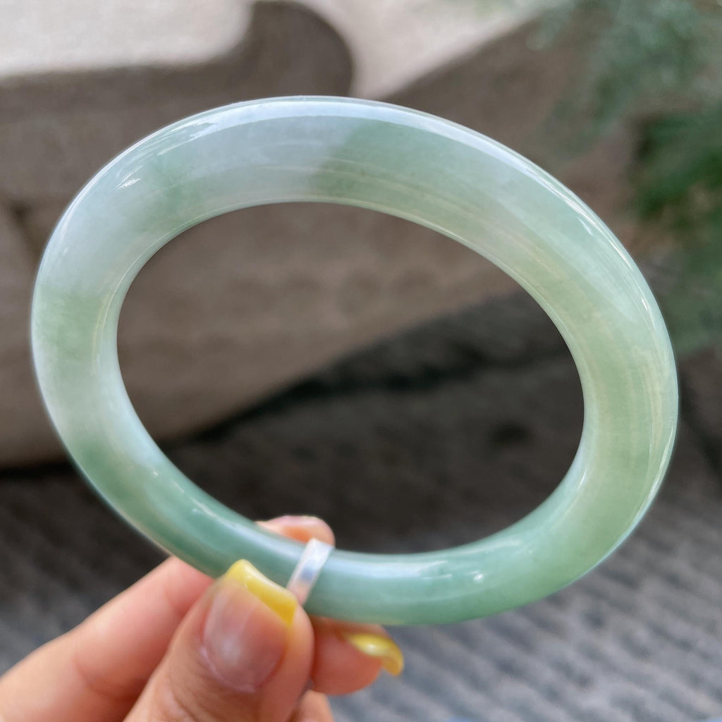 大圈口    细糯种油青色圆条手镯58.9圈      天然缅甸A货翡翠（yc366496）