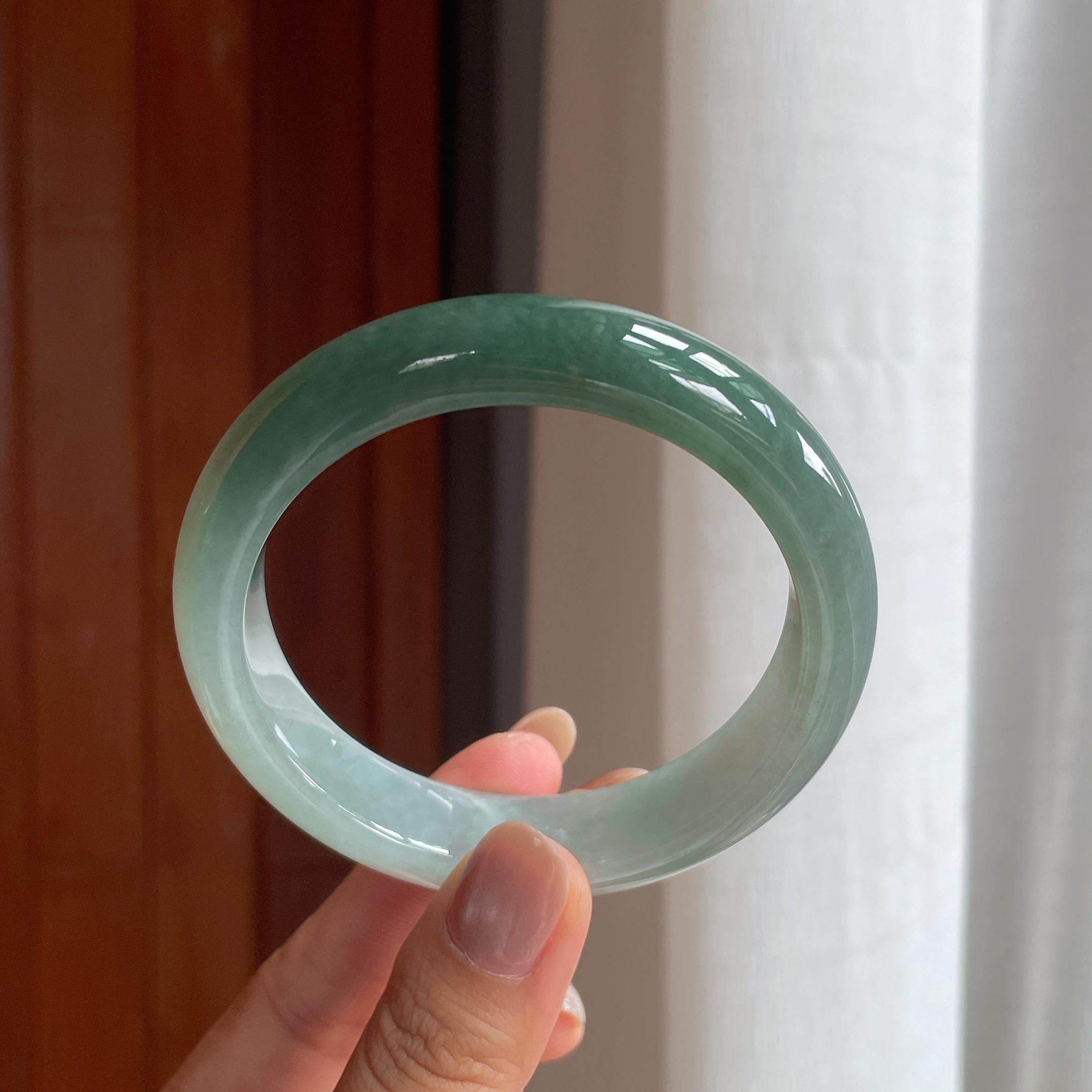 冰种半山半水翡翠平安镯（59mm）（yc404777）