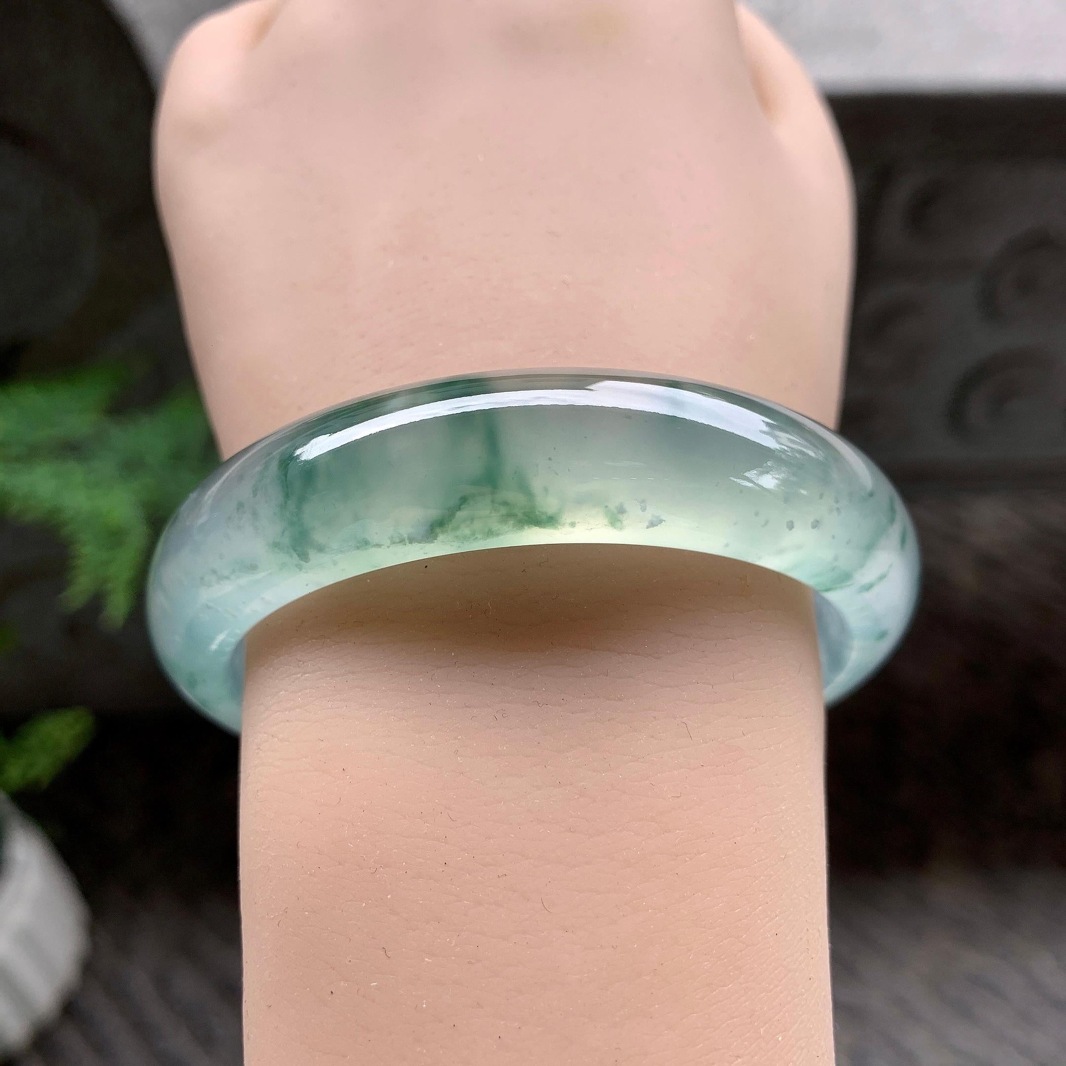 冰种飘花小宽版轮胎手镯（58mm）（yc253748）