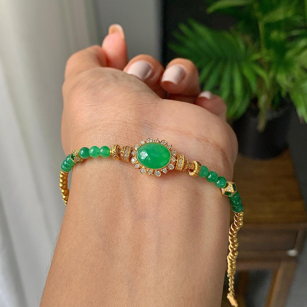 18k金糯冰种满绿蛋面手链（yc233835）