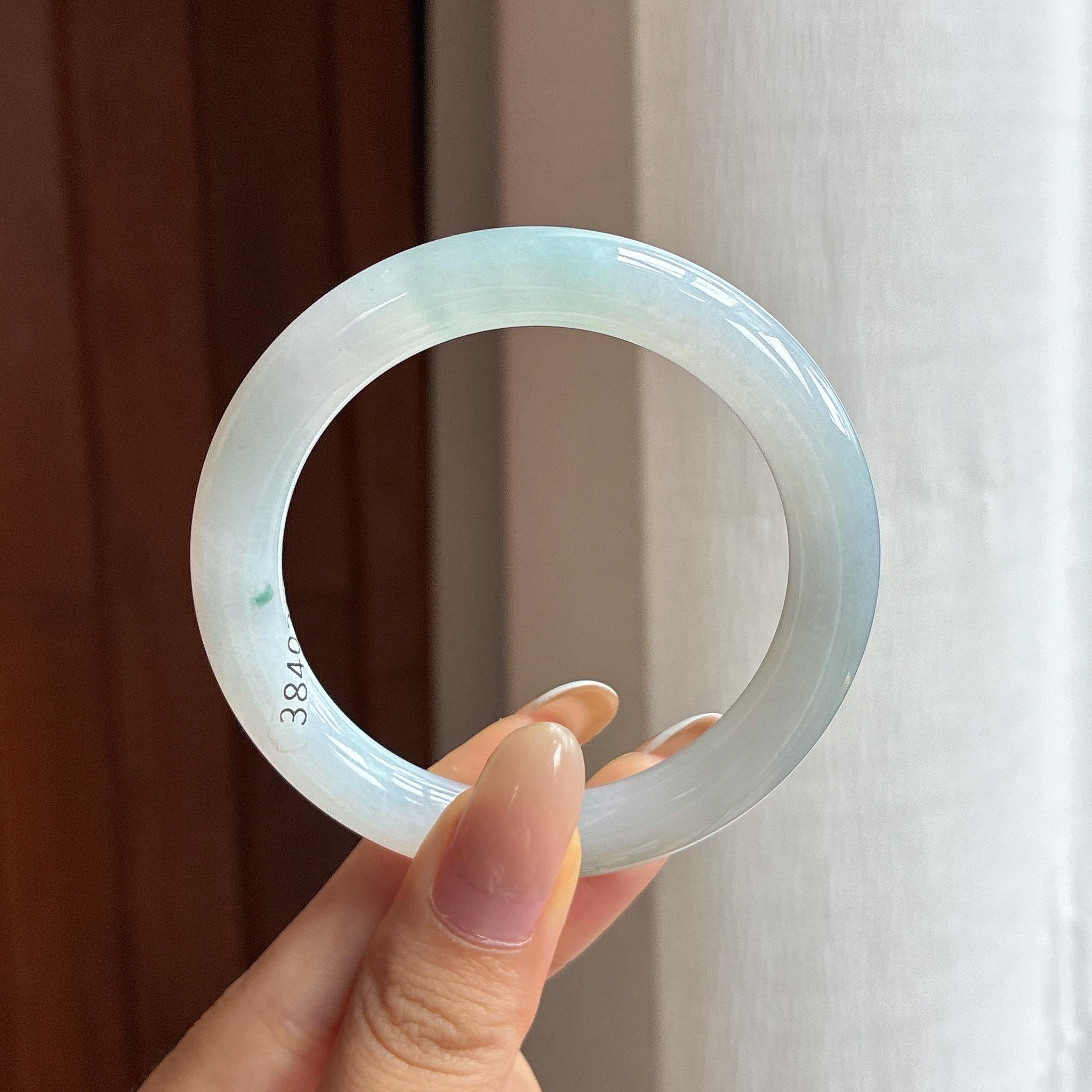 糯冰飘花翡翠圆条手镯（51mm)（yc417237）