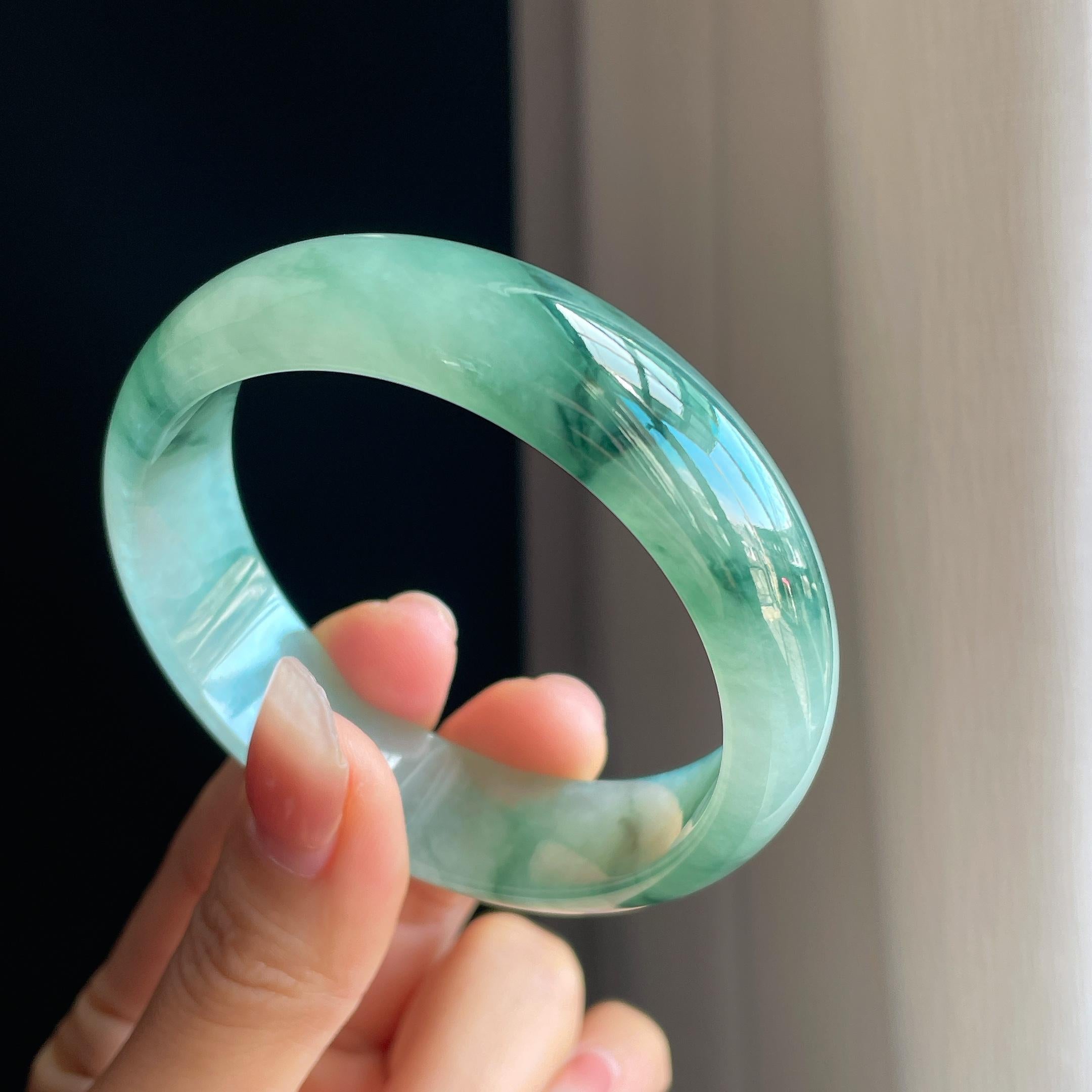 冰种飘花翡翠平安镯（57.8mm）（yc323783）