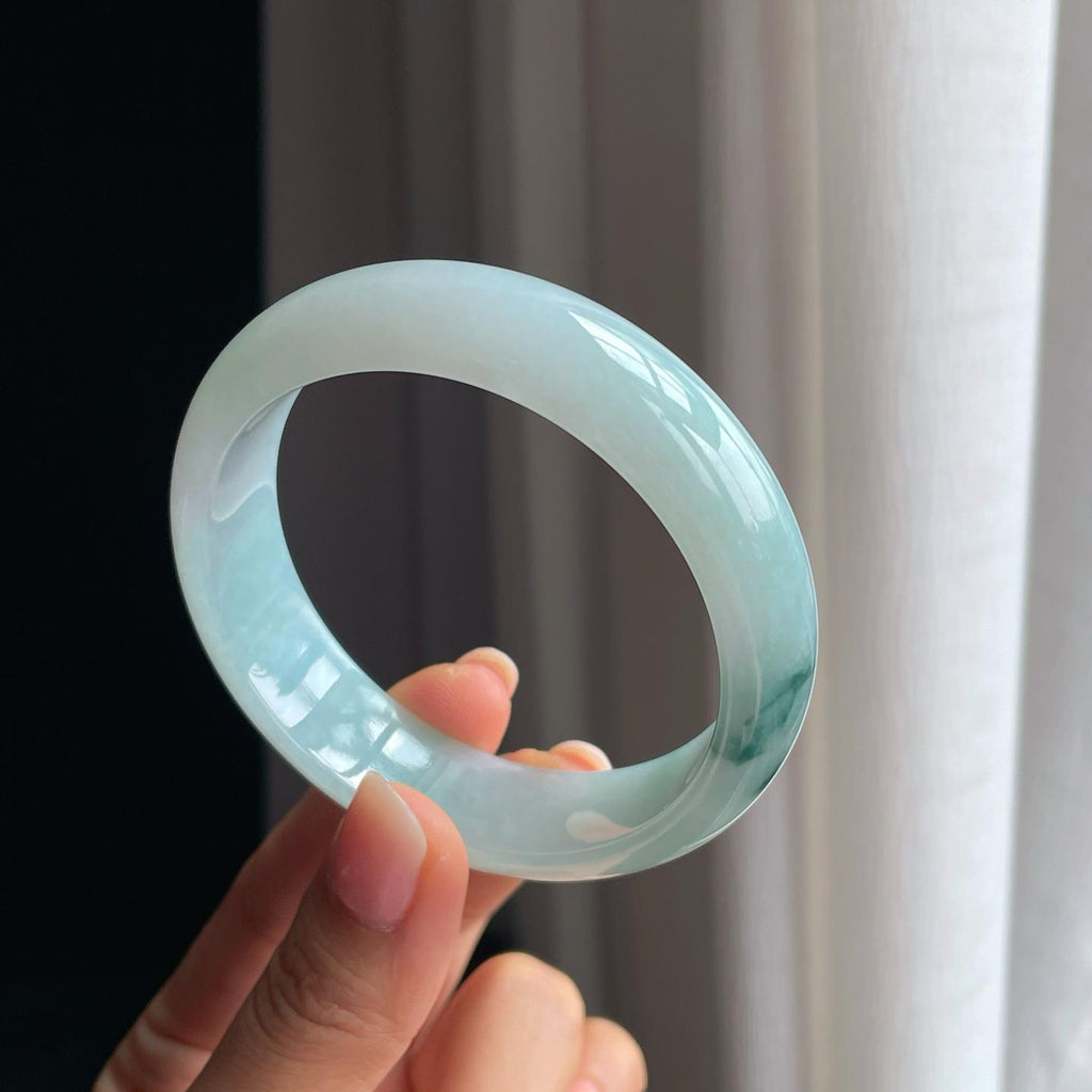 糯冰宽版飘花翡翠平安镯（58.5mm）（yc378054）