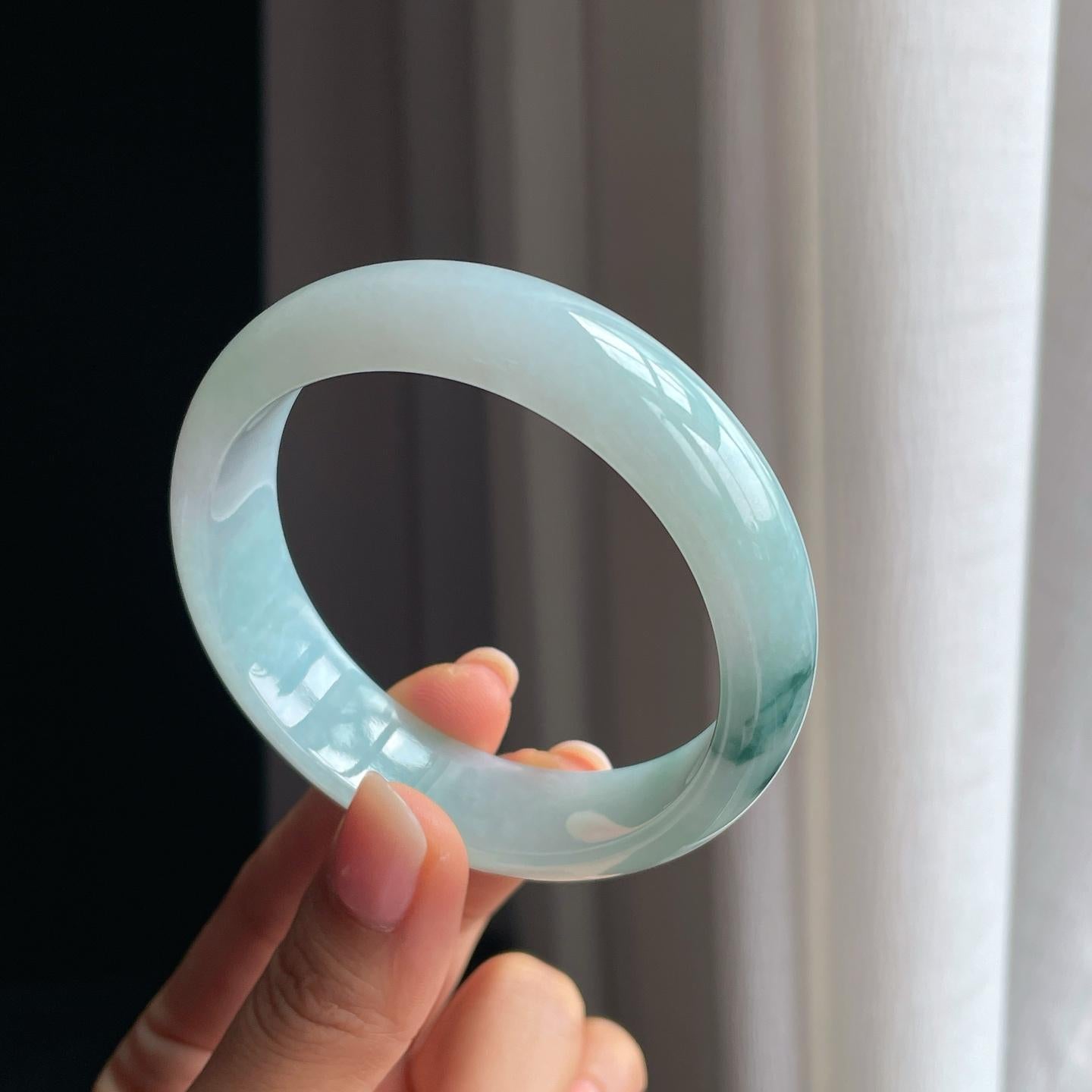 糯冰宽版飘花翡翠平安镯（58.5mm）（yc378054）