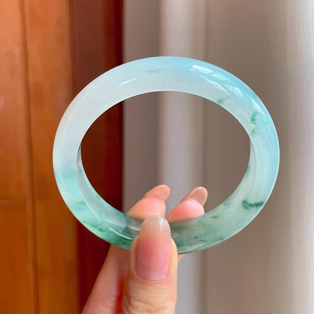 冰种飘花翡翠平安镯（53.5mm)（yc363421）
