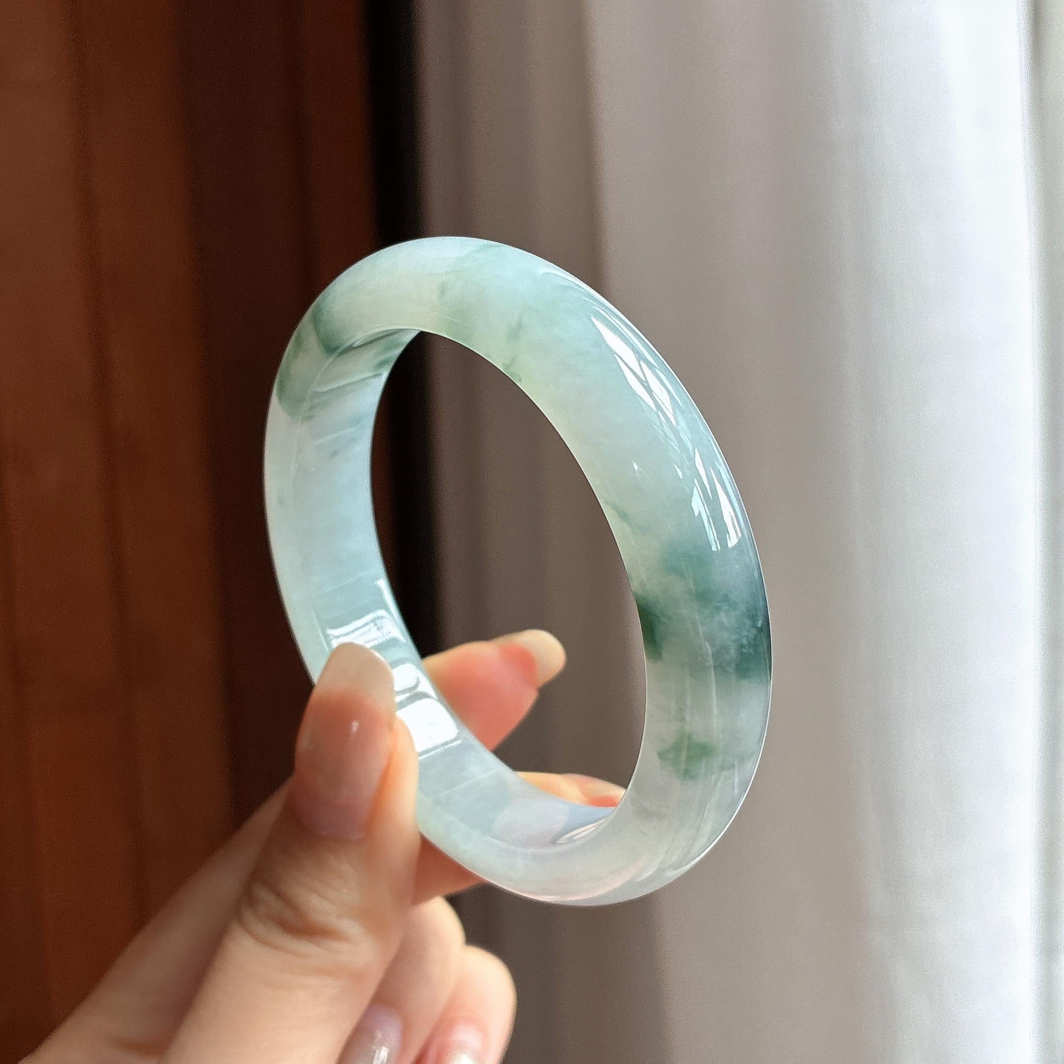 糯冰飘花正圈平安镯 54圈 天然缅甸A货翡翠（yc460763）
