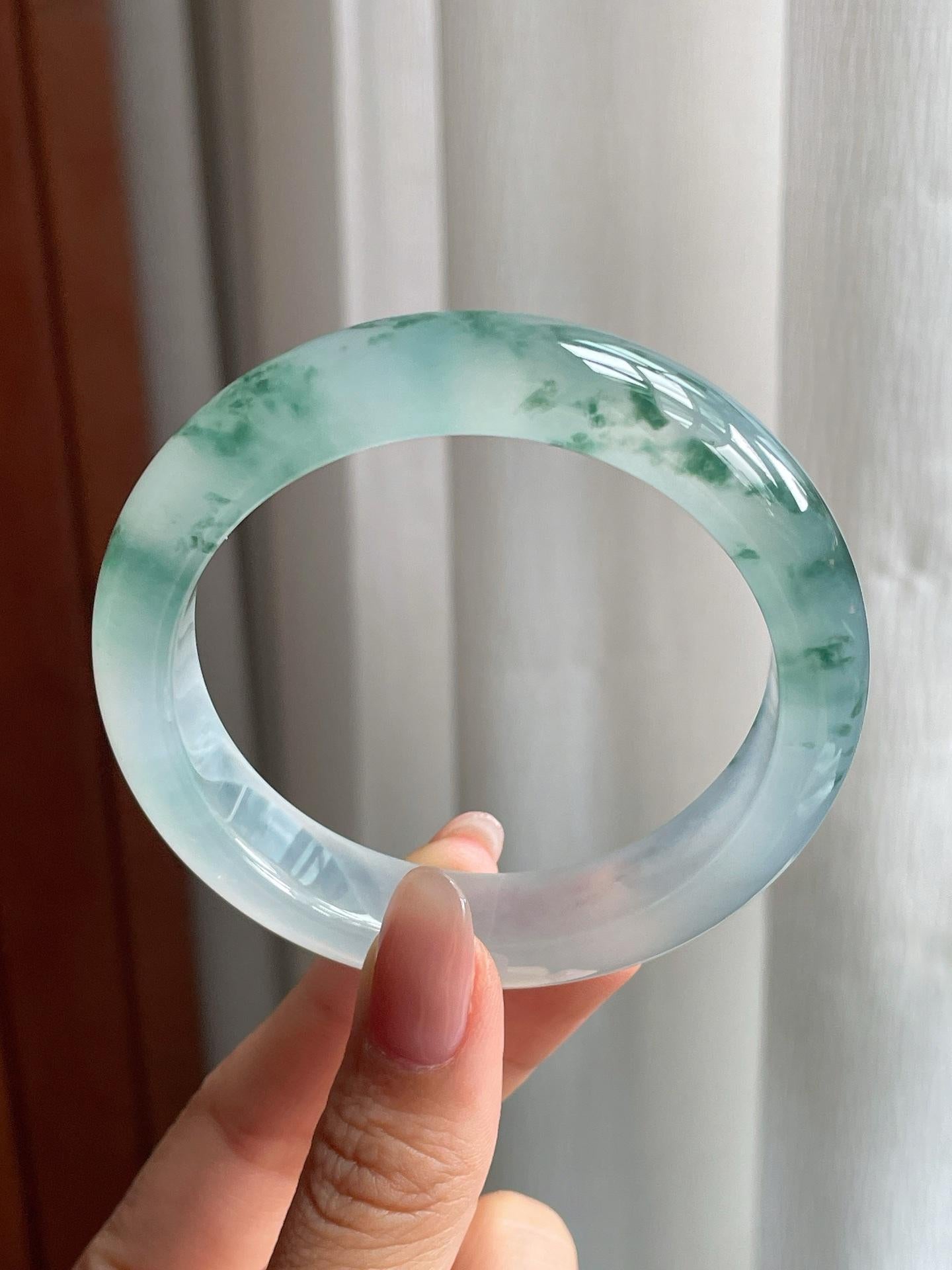 冰种飘花翡翠平安镯（55mm）（yc177381）