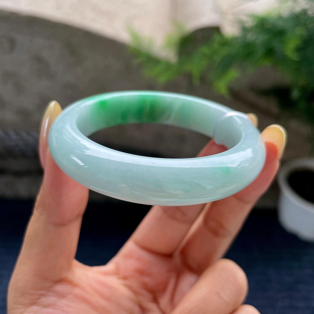 小圈口 细糯种飘翠绿正圈平安镯53圈 天然缅甸A货翡翠（yc489139）