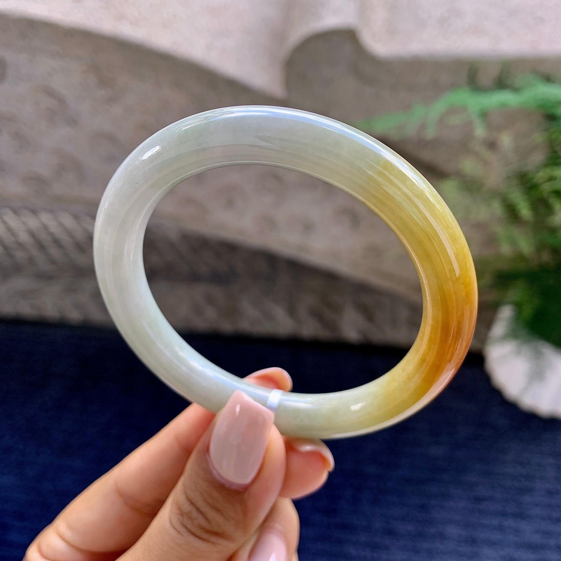 糯种黄翡圆条手镯（53.8mm）（yc223953）