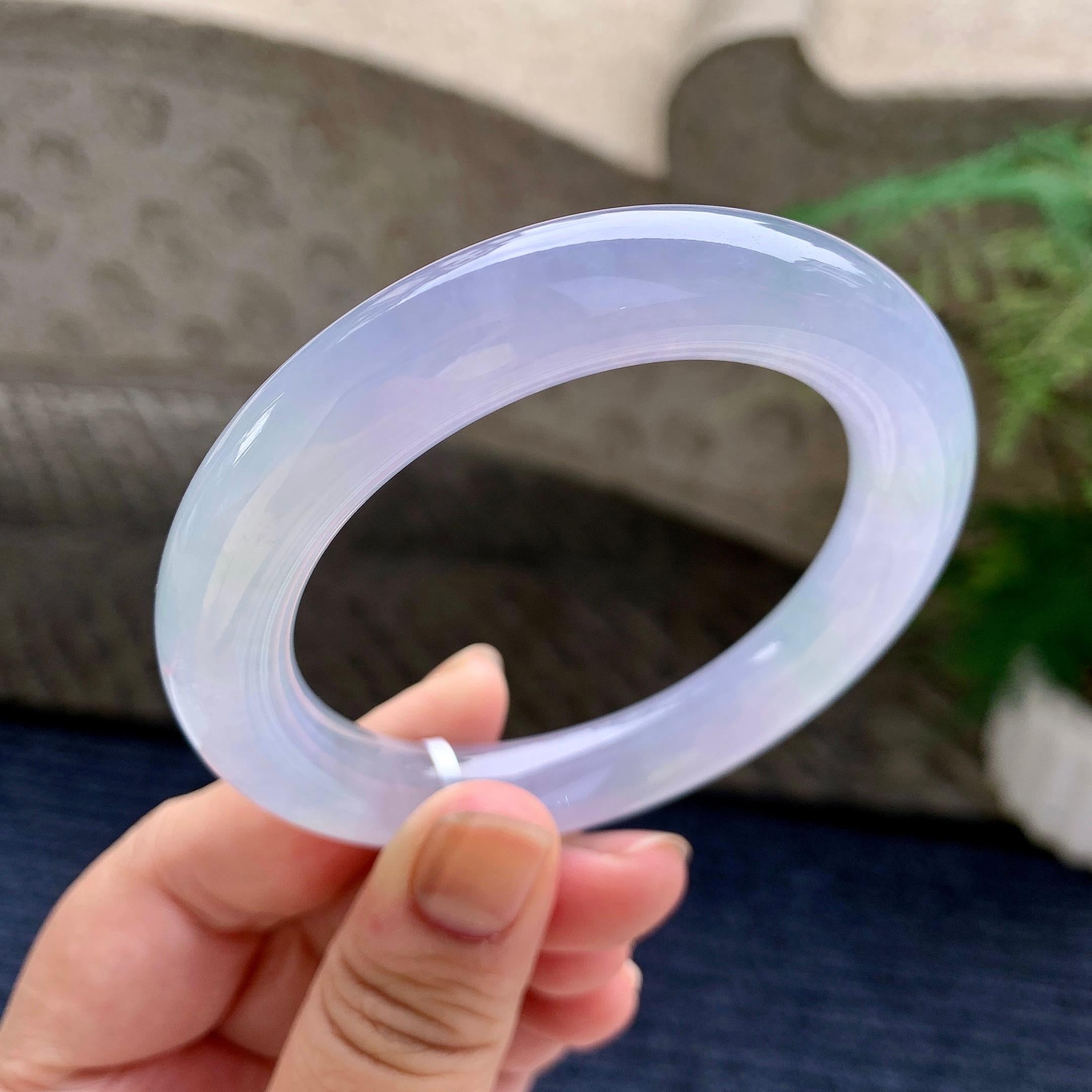 糯冰种紫罗兰圆条手镯（55.8mm）（yc233913）