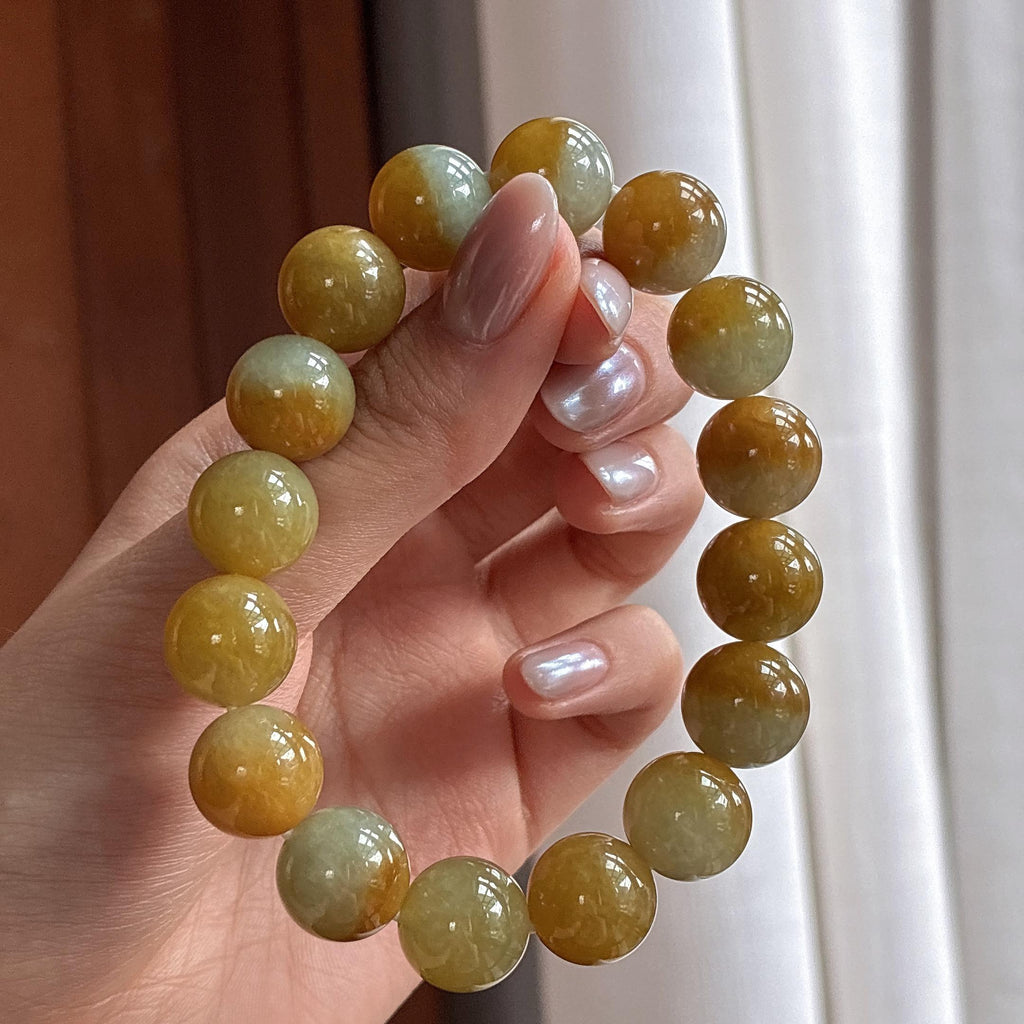 糯冰种黄翡手串 天然缅甸Ａ货翡翠（yc487617）