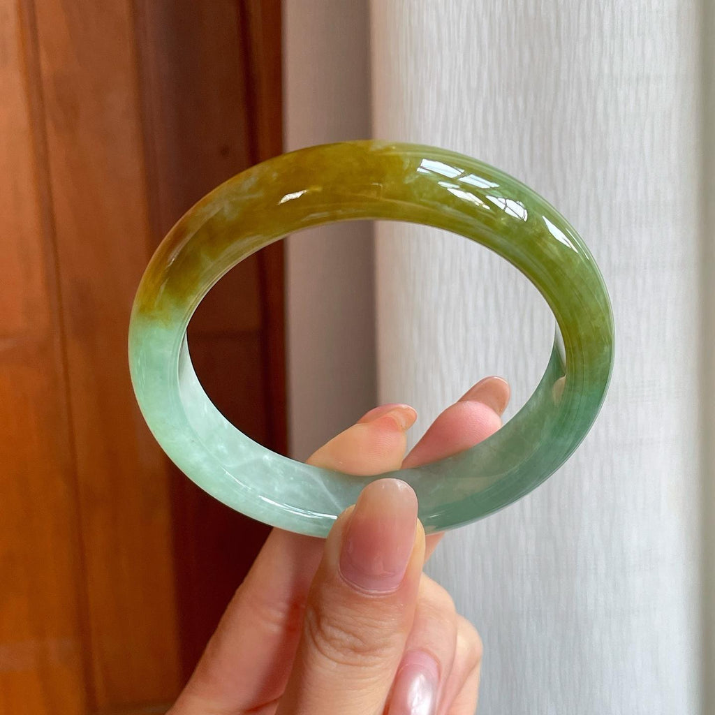 冰种黄加绿翡翠平安镯（58.6mm)（yc360246）