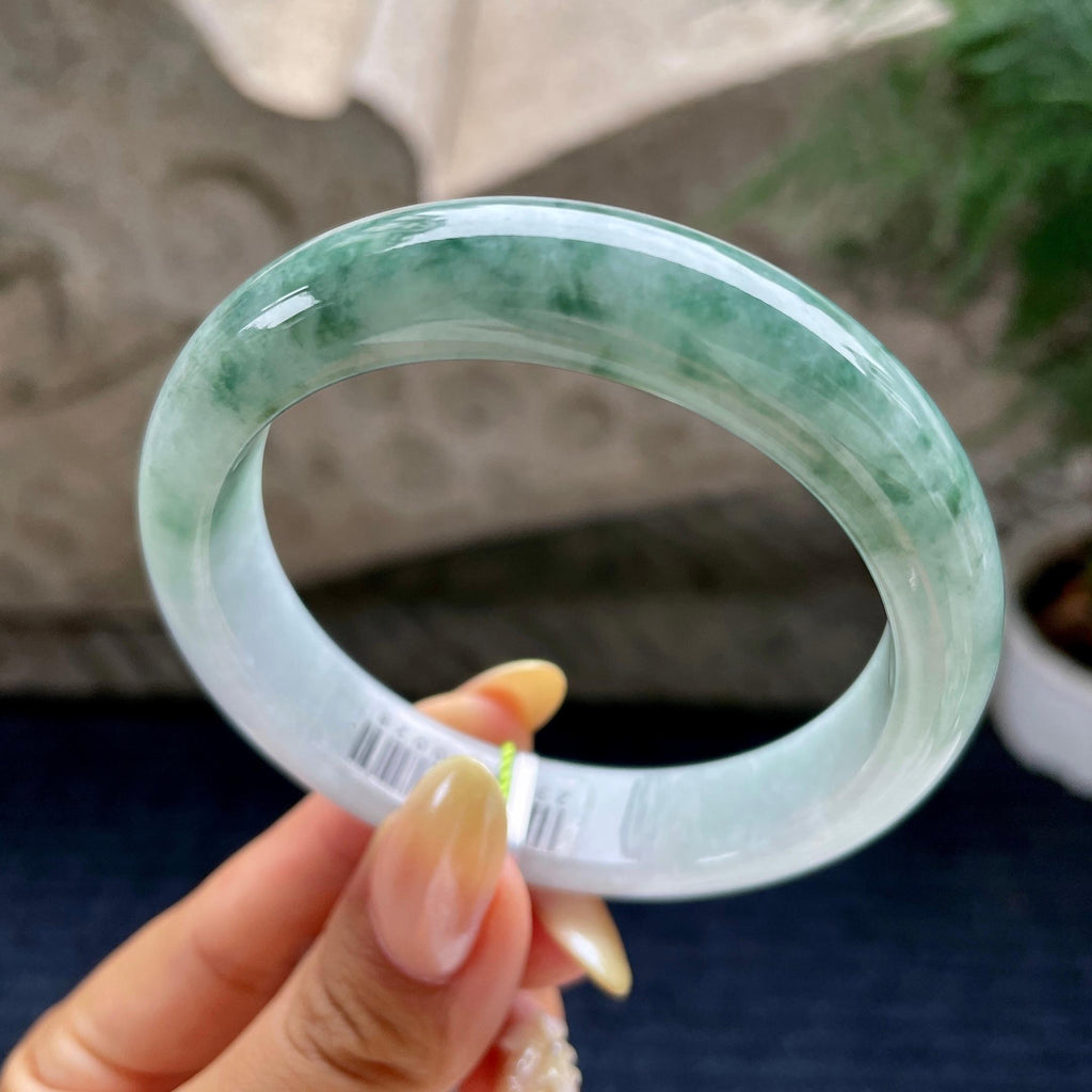 细糯种飘花正圈平安镯57圈 天然缅甸A货翡翠（yc460634）