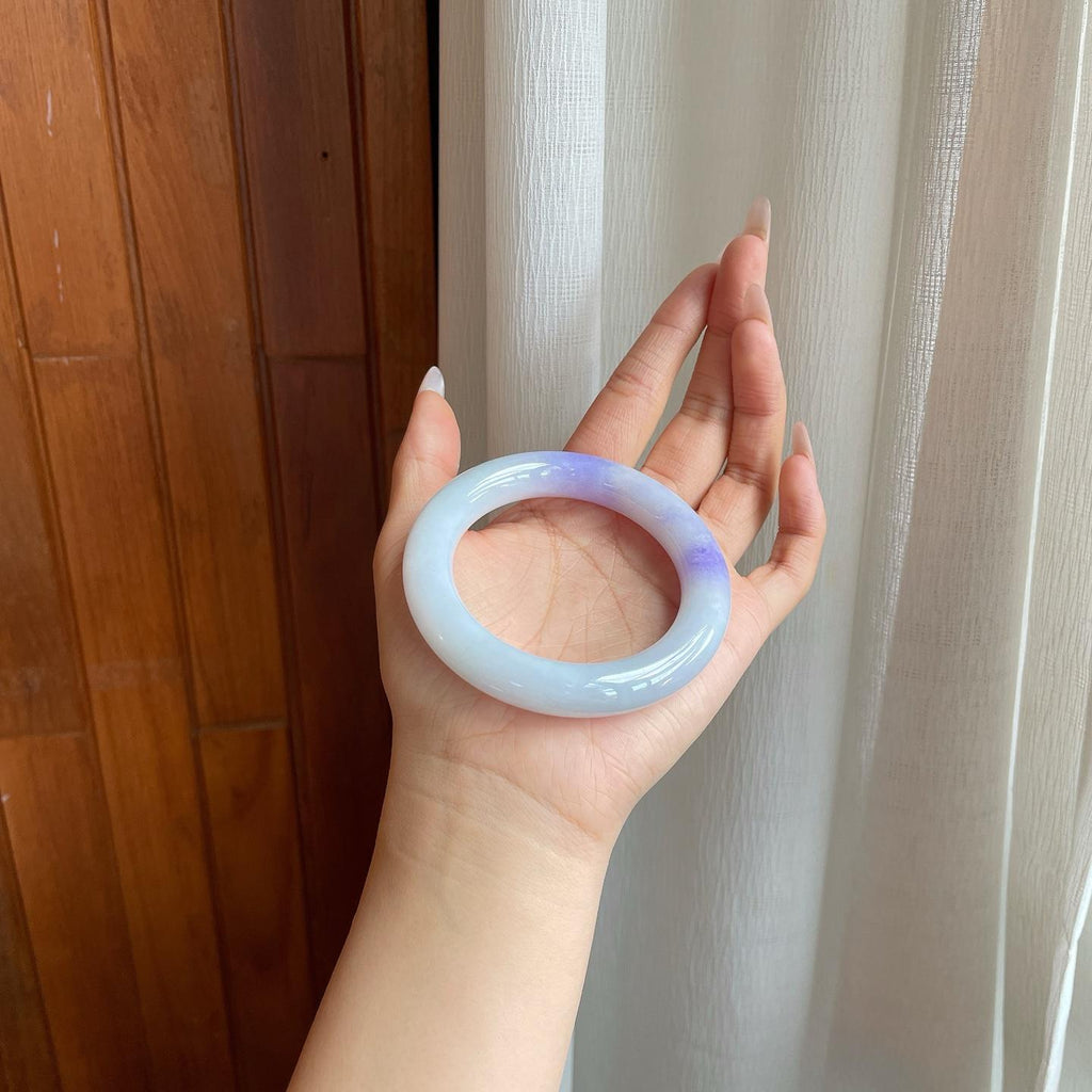细糯冰飘紫罗兰翡翠圆条手镯（55mm）（yc282499）