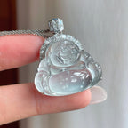 18k金镶冰玻种雪花棉翡翠佛公（yc263541）