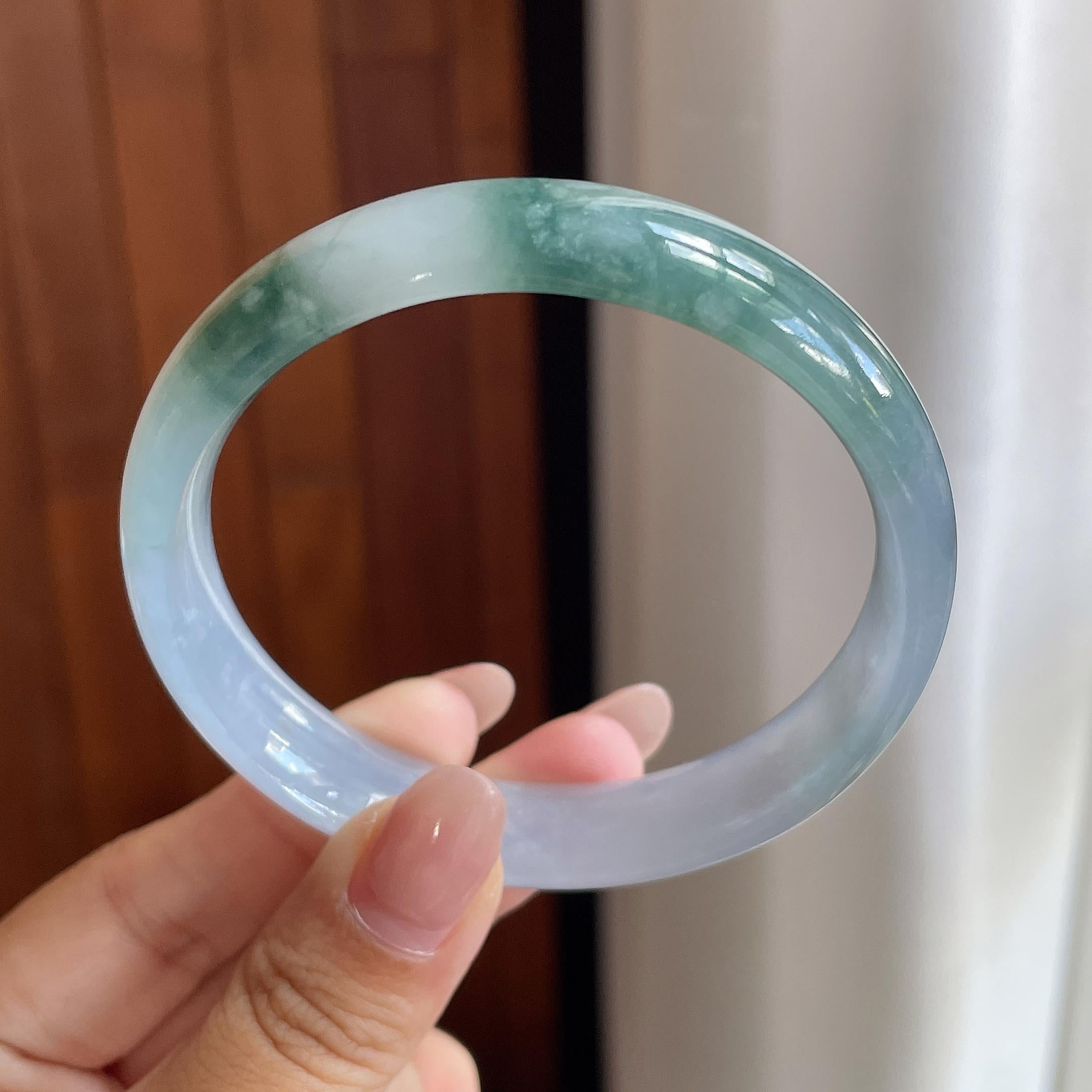 糯冰飘花正圈平安镯 56圈 天然缅甸A货翡翠（yc698784）