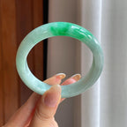 糯冰带色翡翠平安镯（57mm)（yc416135）