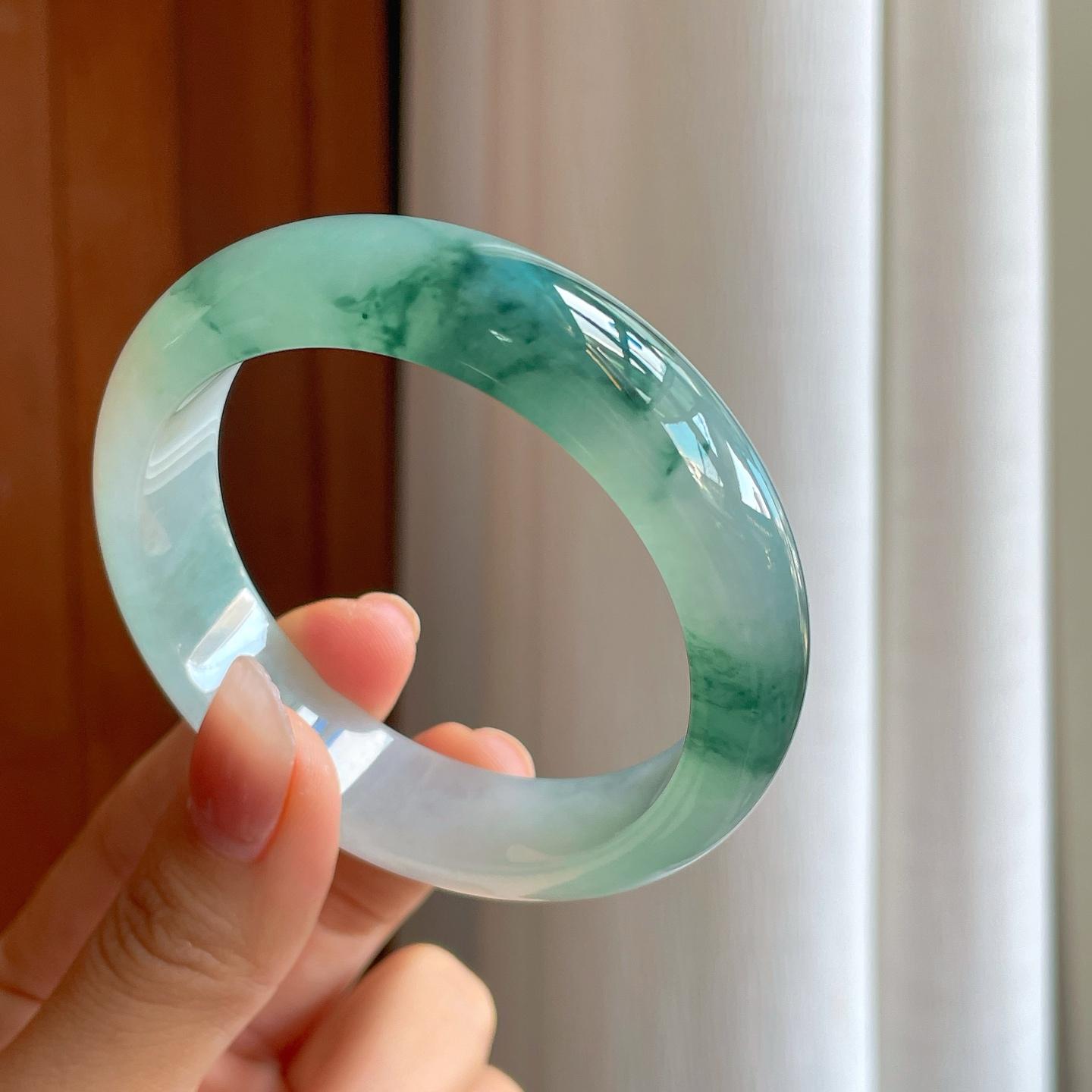冰种飘花翡翠平安镯（56.7mm)（yc313032）