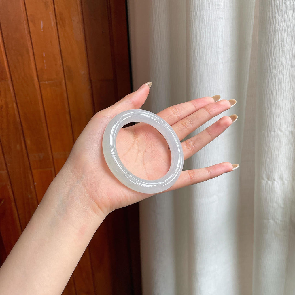 糯冰白月光翡翠圆条手镯（54.5mm)（yc406767）