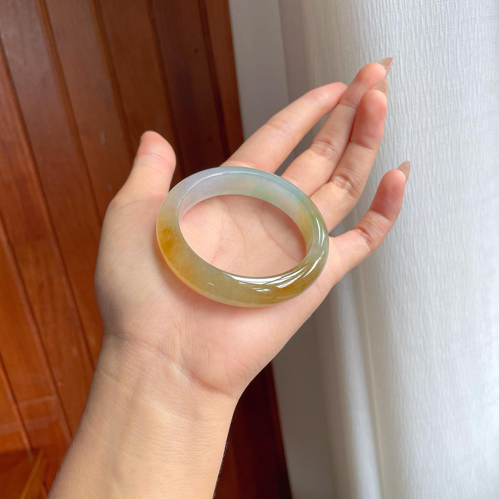 冰种黄翡翡翠平安镯（51mm）（yc240464）