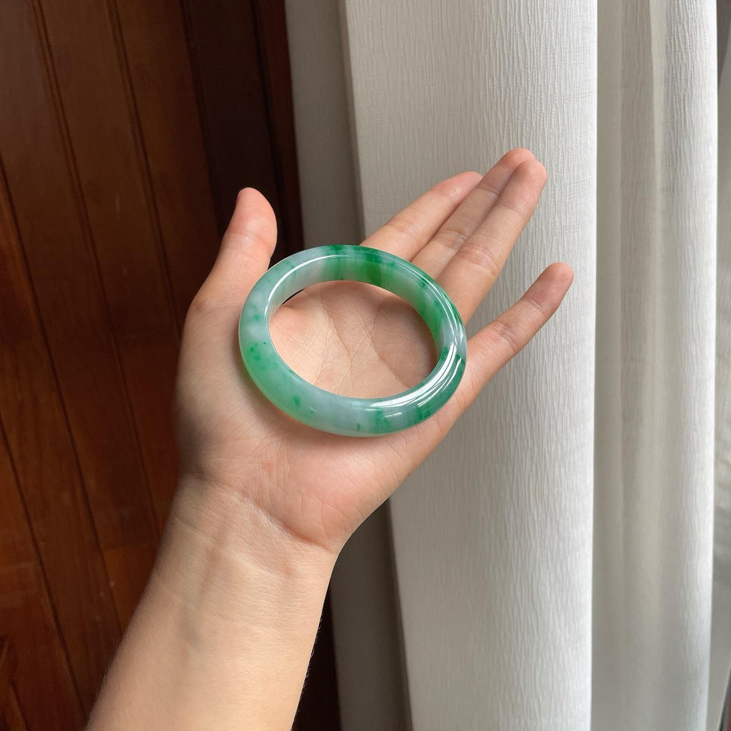 糯冰带色翡翠平安镯（56mm）（yc376717）
