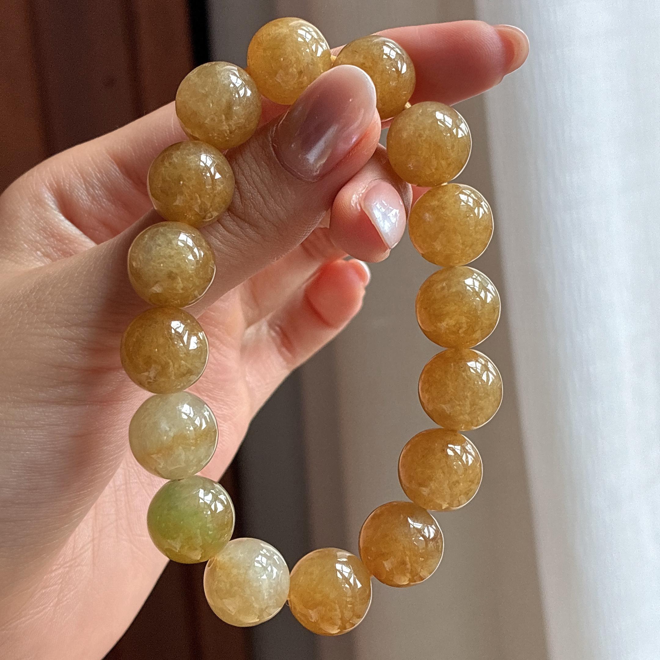 糯冰黄翡手串 天然缅甸A货翡翠（yc495747）