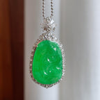 18k真金真钻镶糯冰满绿翡翠如意（yc244908）