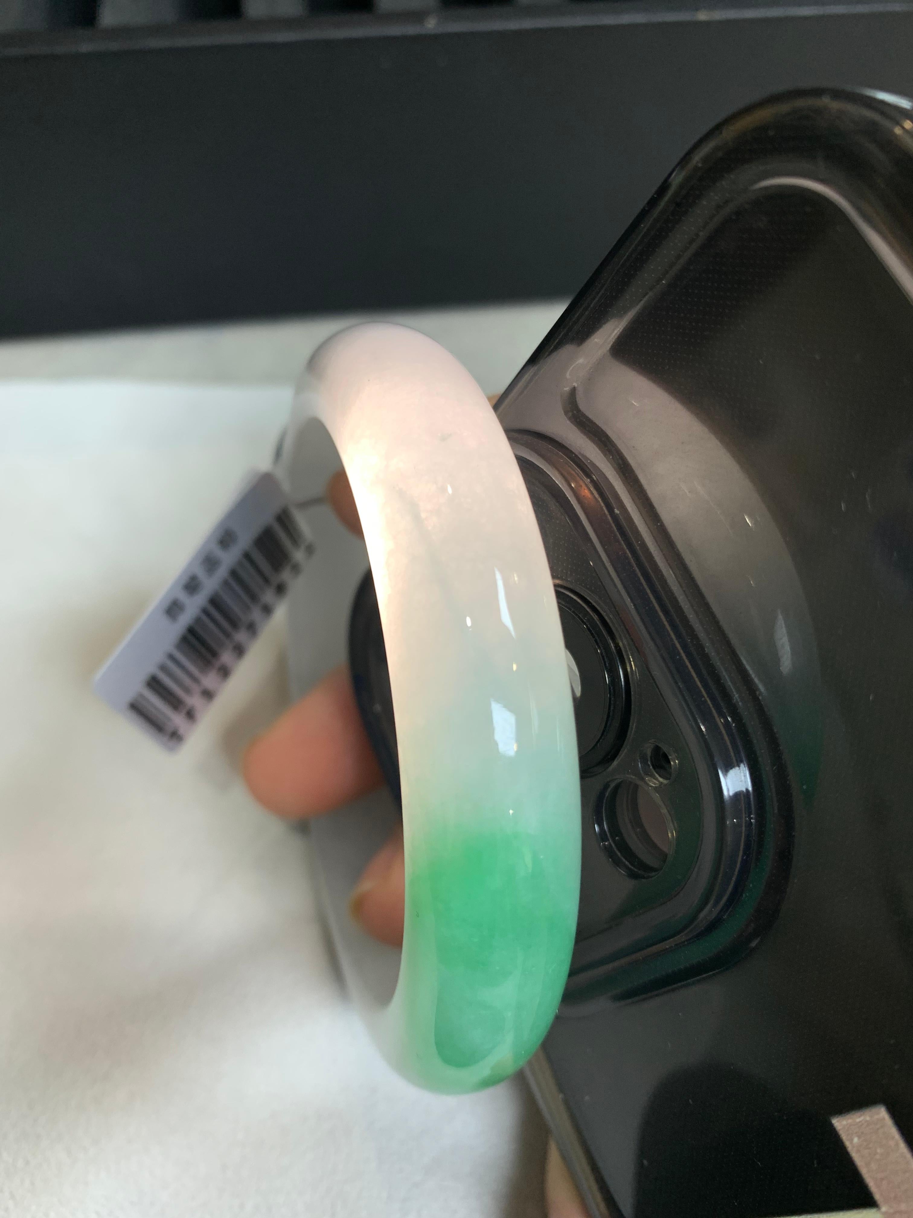 细糯种白底青平安镯（56mm）（yc299505）