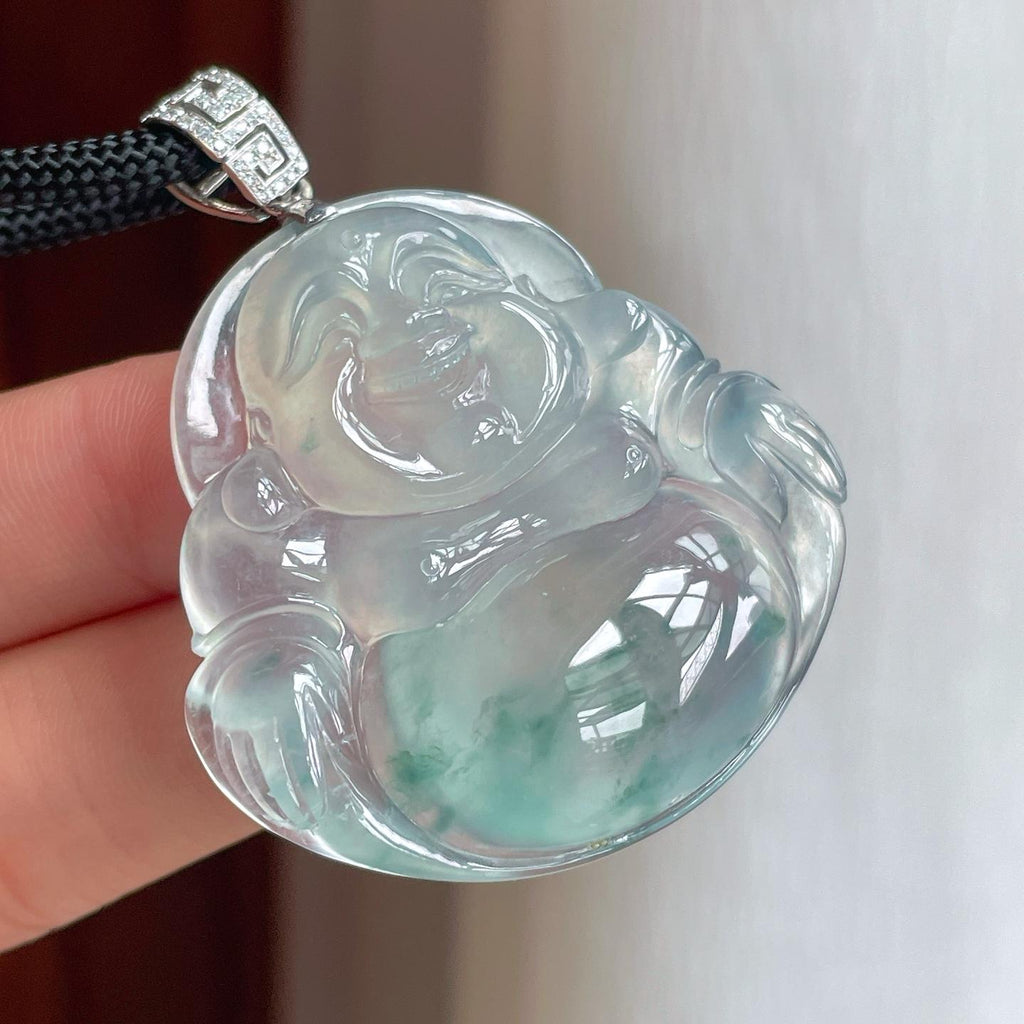 18k金扣冰种飘花翡翠佛公（yc248542）