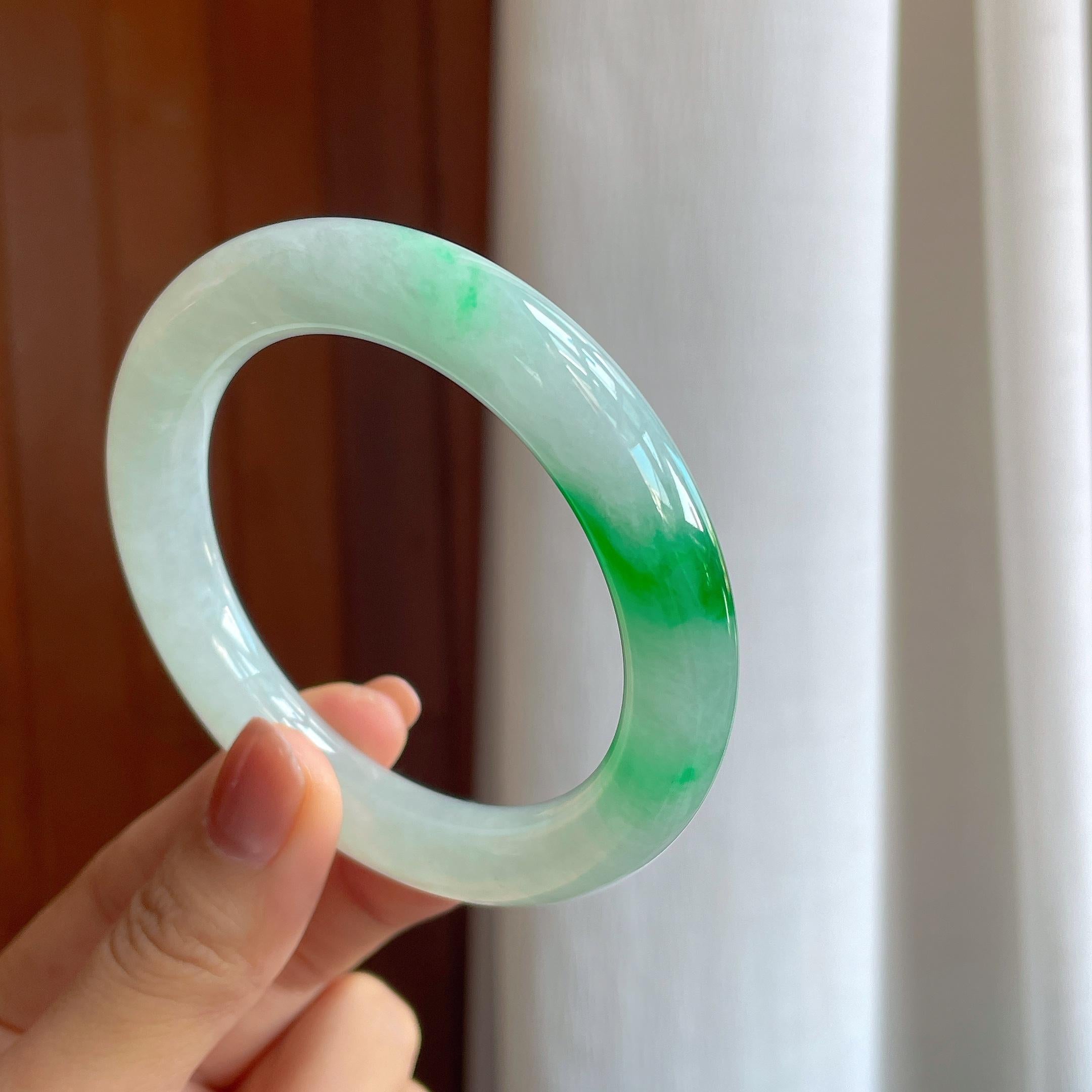 糯冰带色翡翠圆条手镯（58mm）（yc283274）