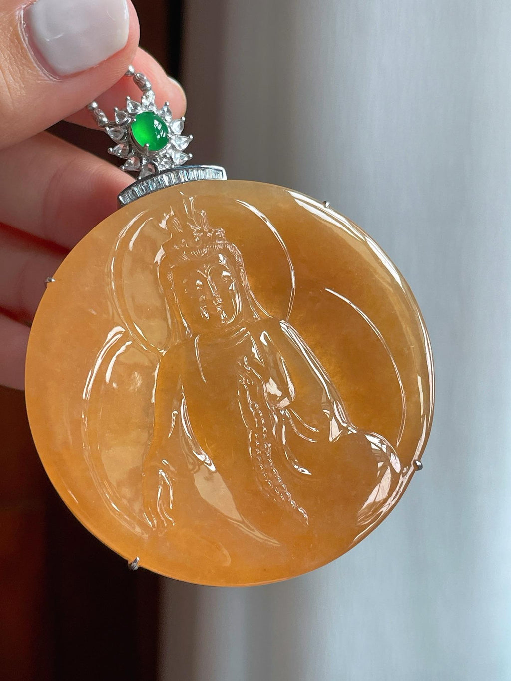 18k金镶冰种黄翡翡翠观音（yc248491）