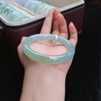 糯冰湖水蓝飘黄圆条翡翠手镯（55mm）（yc017383）