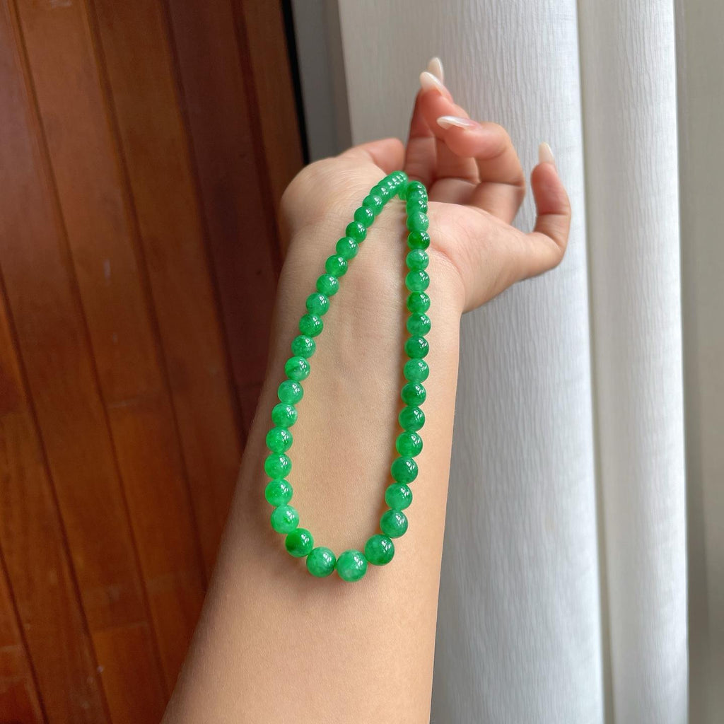 糯冰满绿翡翠珠串项链（yc266466）