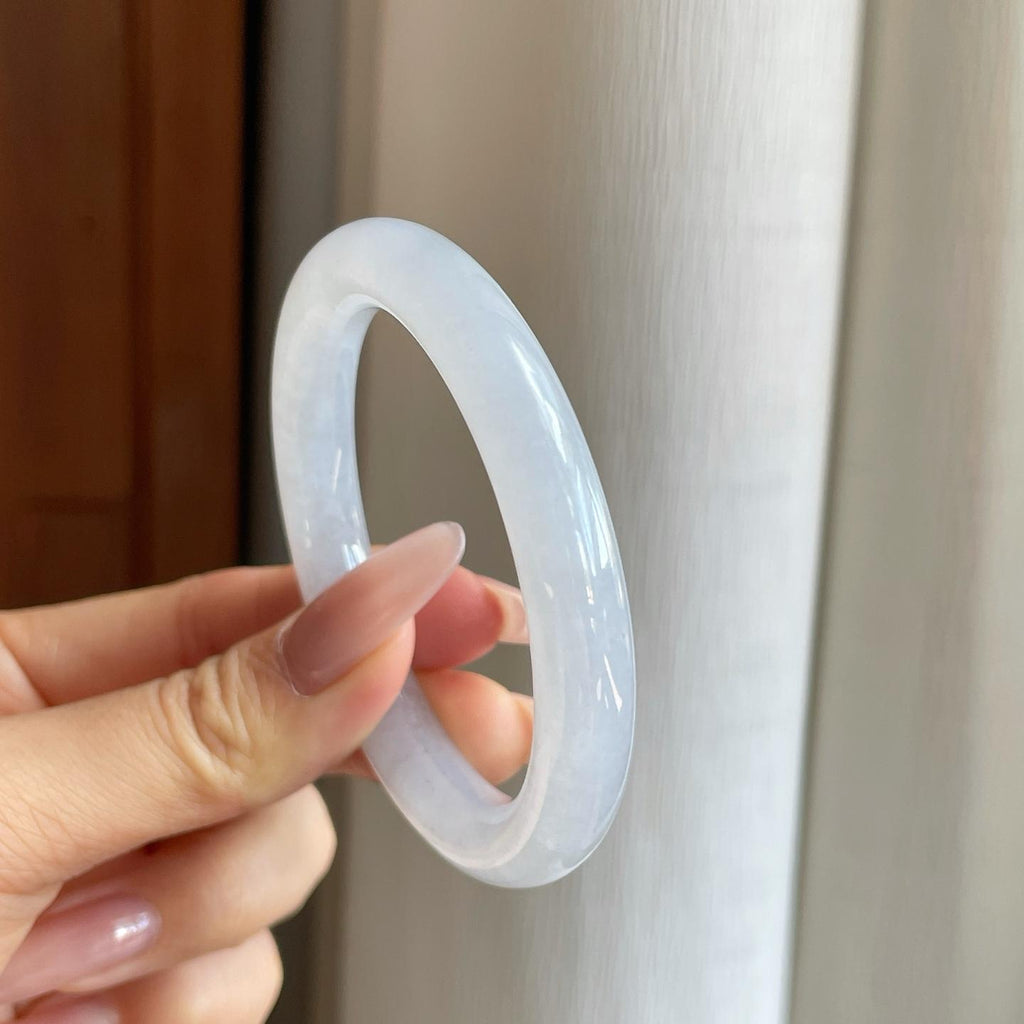 糯冰无色翡翠圆条手镯（52mm）（yc278682）