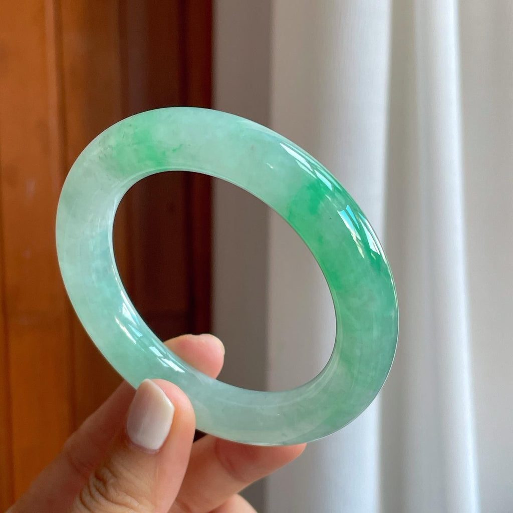 糯冰带色翡翠圆条手镯（54.8mm）（yc247172）