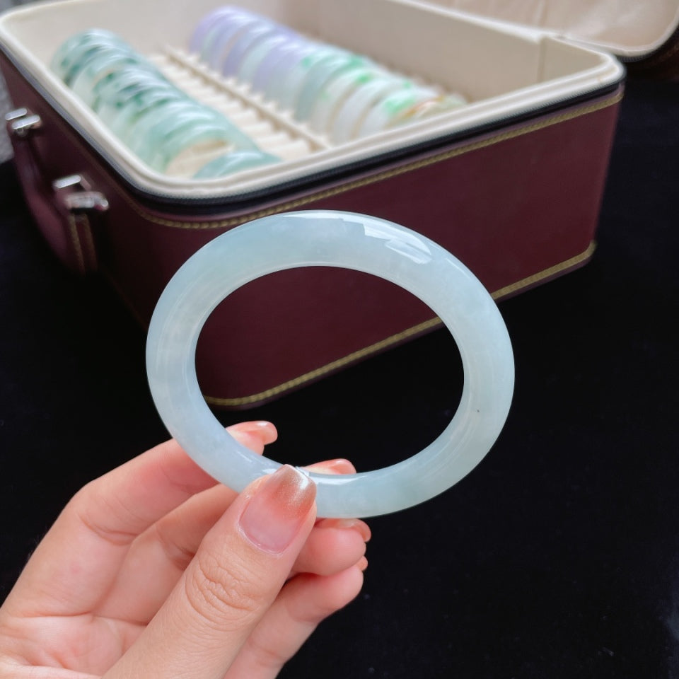 糯冰圆条湖水蓝翡翠手镯（55.5mm）（yc017384）
