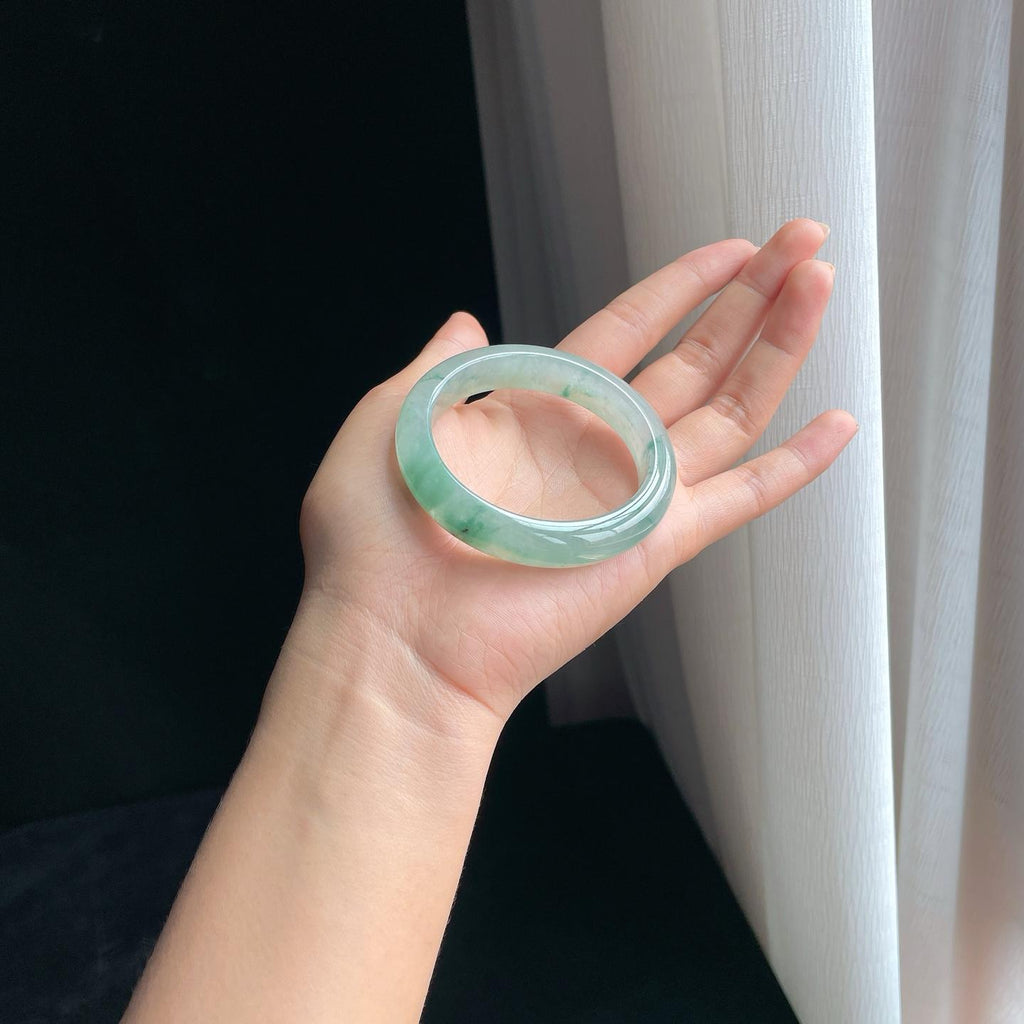 冰种飘花翡翠平安镯（53mm）（yc389586）