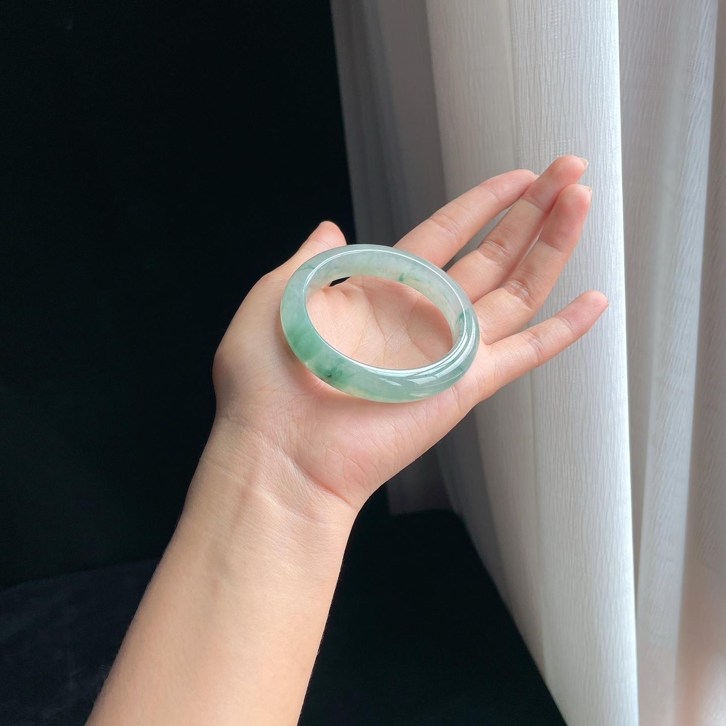 冰种飘花翡翠平安镯（53mm）（yc389586）