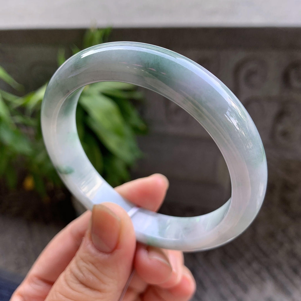 糯种飘绿花正圈平安镯56.2圈口 天然缅甸A货翡翠（yc332517）