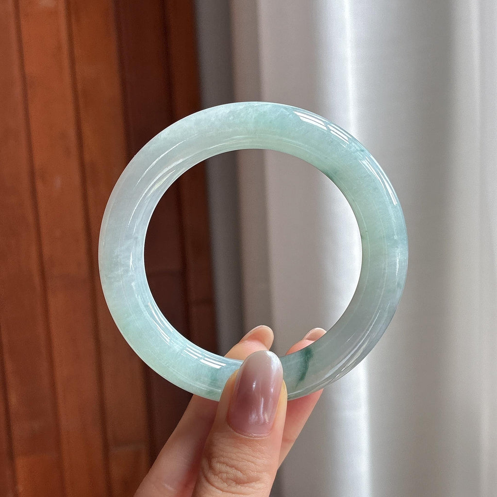 糯冰飘花圆条手镯 53圈 天然缅甸A货翡翠（yc697789）