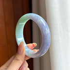 糯冰春带彩宽版翡翠平安镯（58mm)（yc411298）