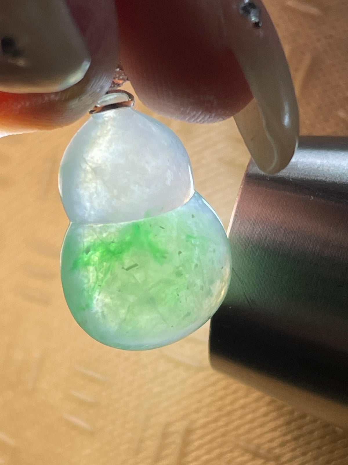 18k金扣糯冰种飘花葫芦挂件（yc770659）