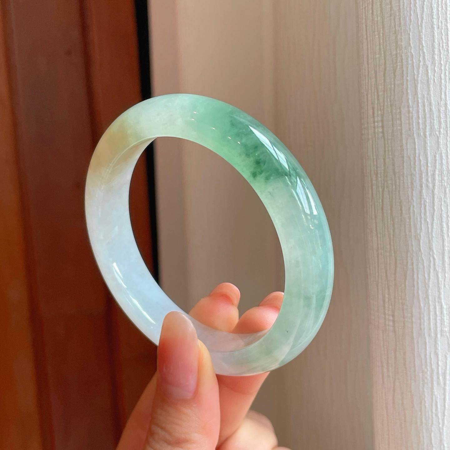 冰种飘花翡翠平安镯（54.2mm)（yc350509）