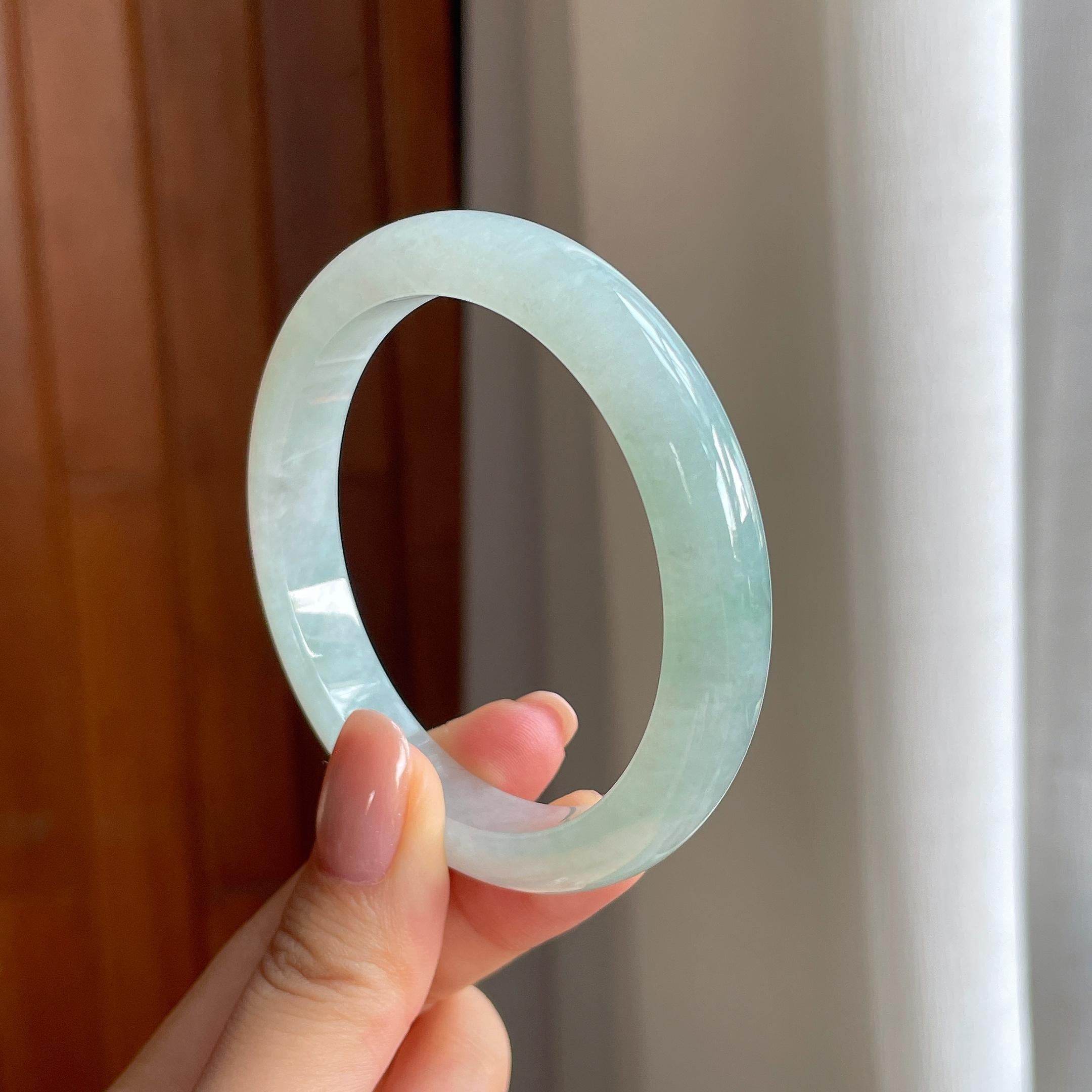 糯冰晴底翡翠平安镯（55.8mm)（yc418352）