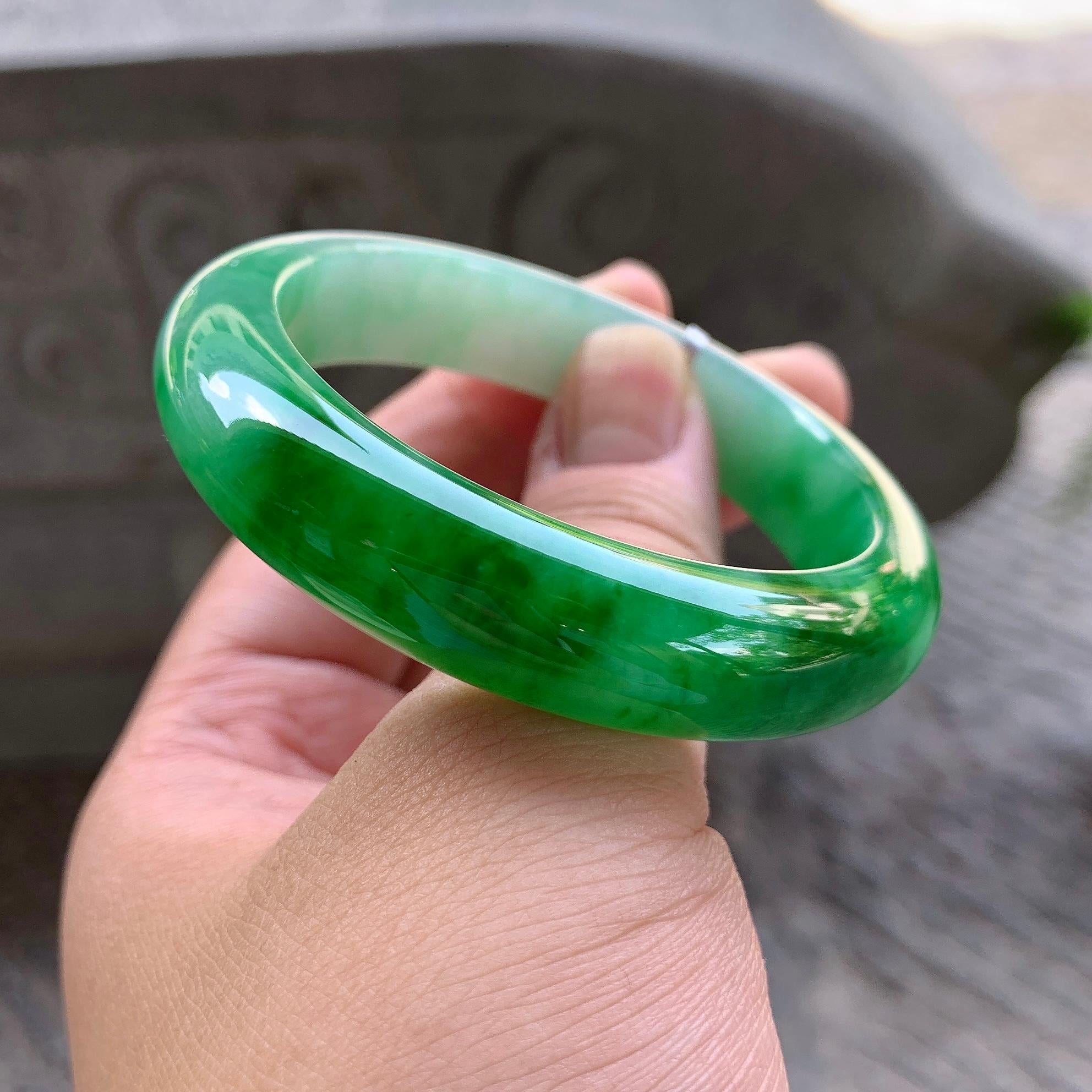 细糯种飘阳绿平安镯（51.7mm）（yc199591）