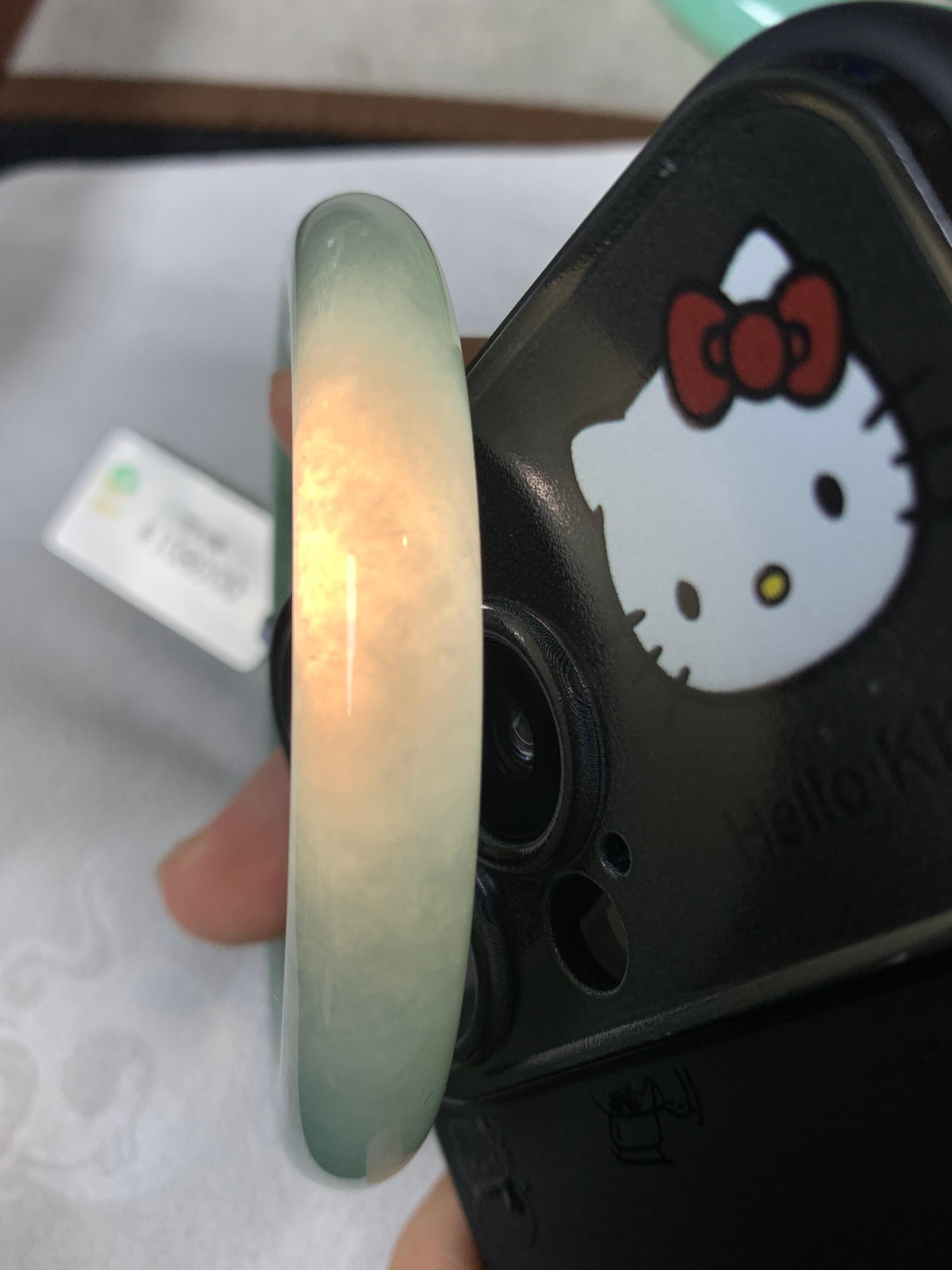 糯冰种晴底飘花圆条手镯（55.4mm）（yc228508）