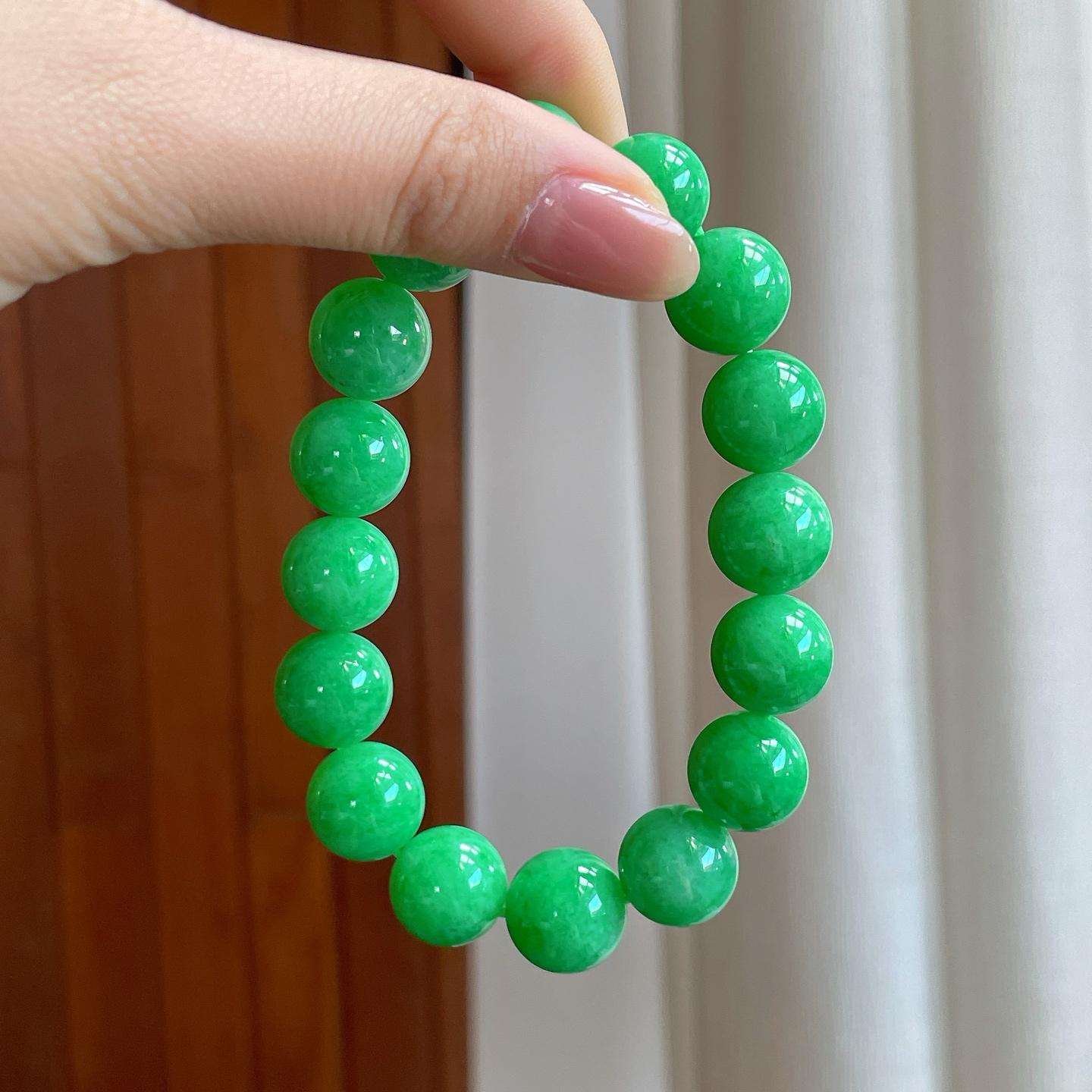 糯冰果绿翡翠珠串手串（yc329532）