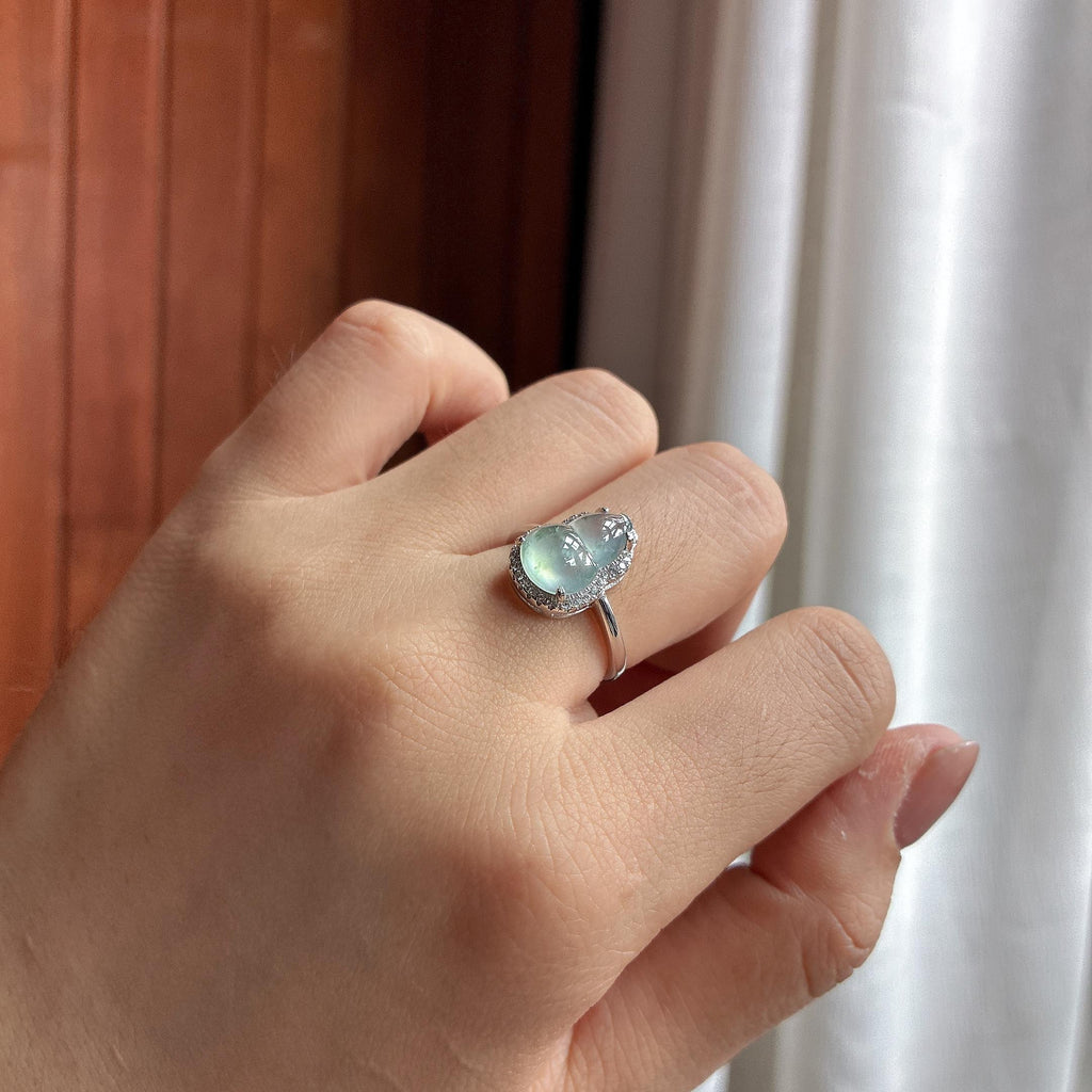 S925银镶冰种飘花葫芦戒指 天然缅甸A货翡翠（yc464709）