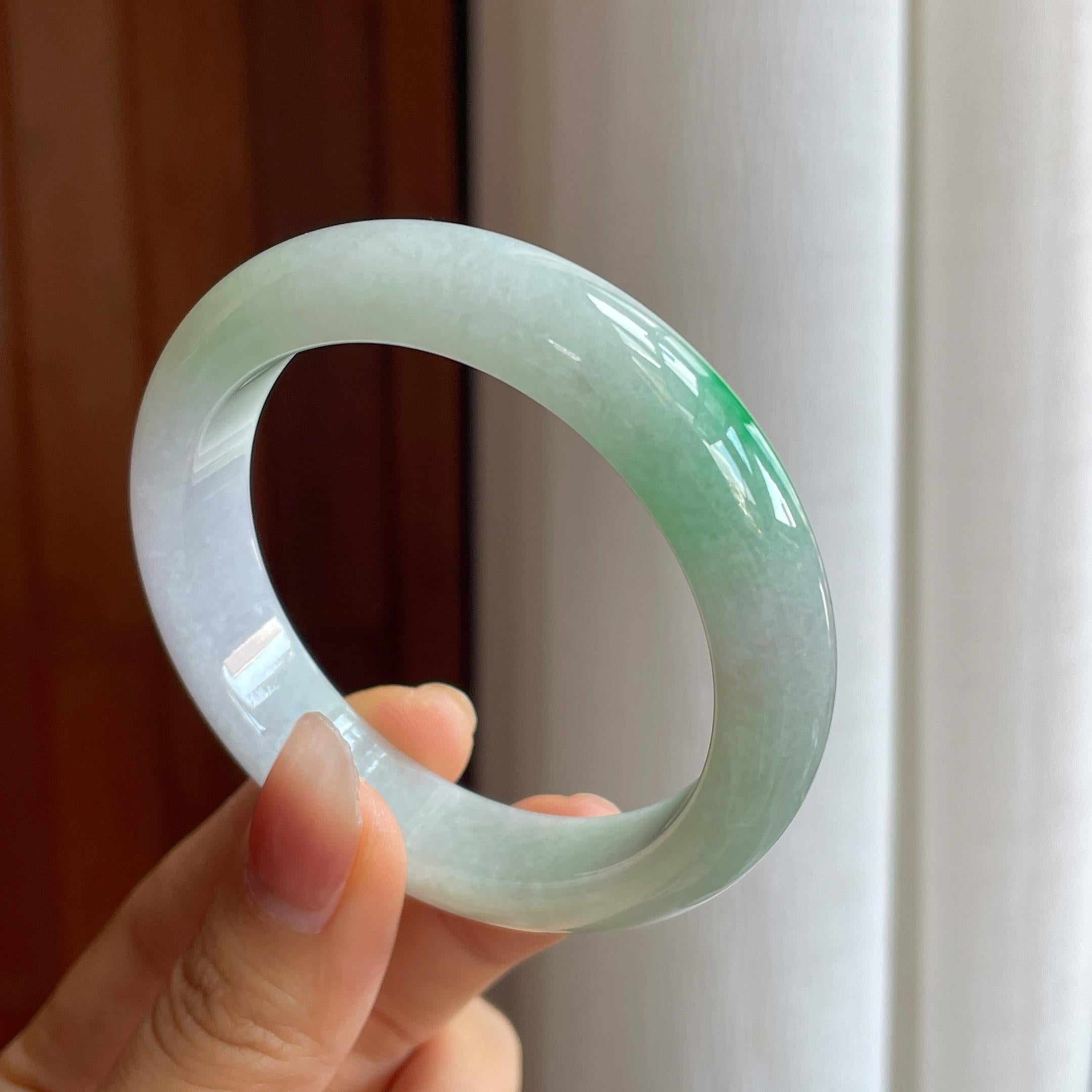 糯冰飘翠翡翠平安镯（54.7mm）（yc314042）