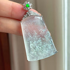 18k金镶冰玻种雪花棉翡翠山水牌（yc428130）